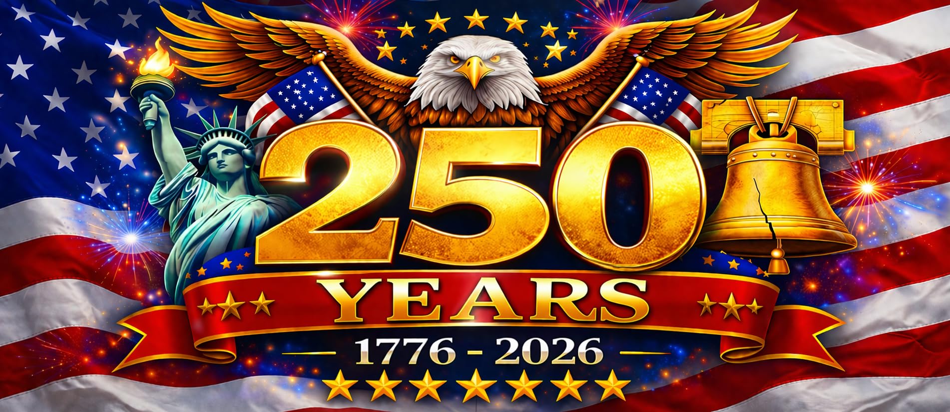 USA 250th Anniversary Garage Door Banner 7x16 Ft – America 1776 2026 Patriotic Bald Eagle Outdoor Large Banner 4th of July, Independence Day, America Home Decor
