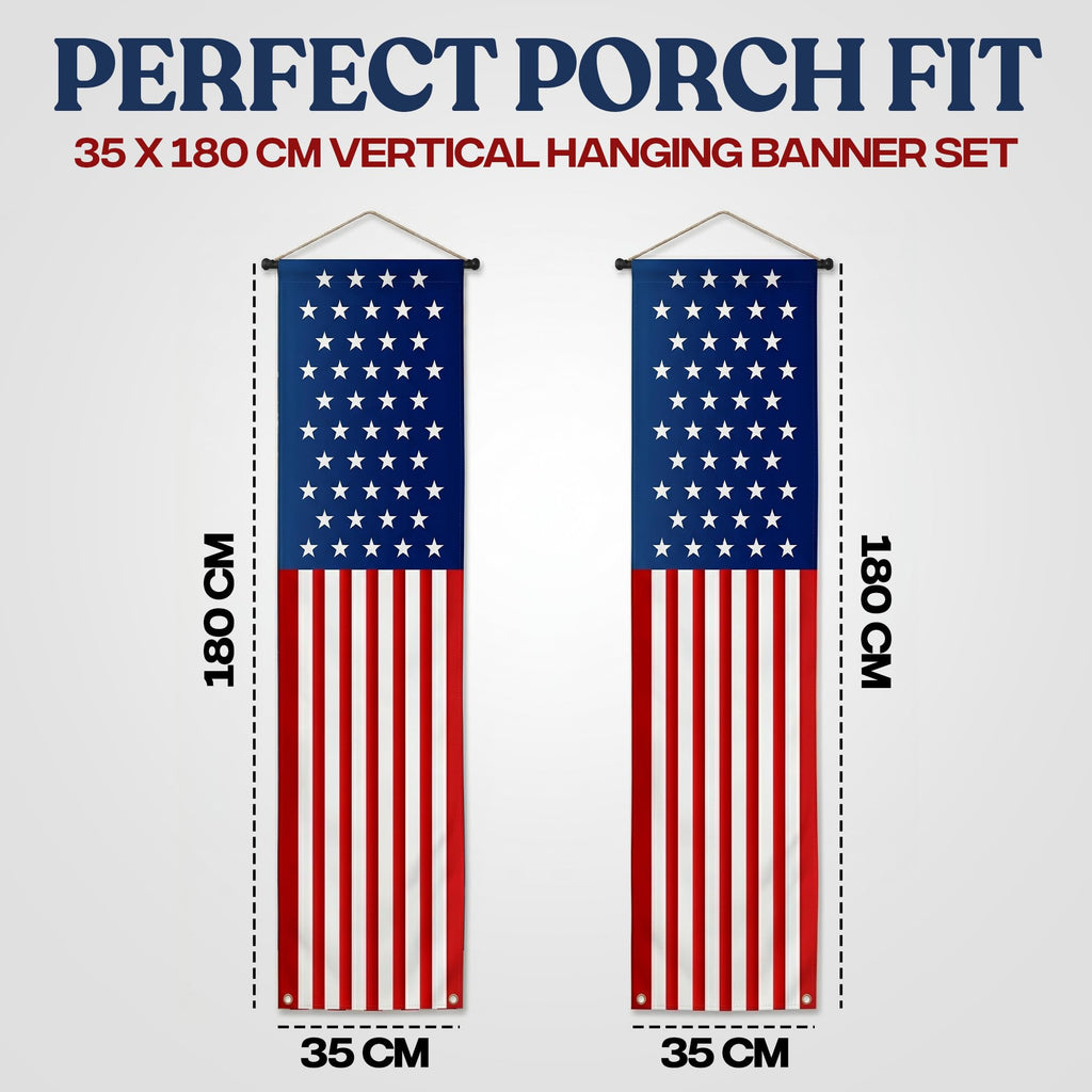 USA 250 Years Porch Banner 14x72 Inch – 2 Patriotic 250th Anniversary Banners For 4th of July Decorations – Red Navy Blue Eagle USA Map Stars - Vertical Hanging Entryway Décor