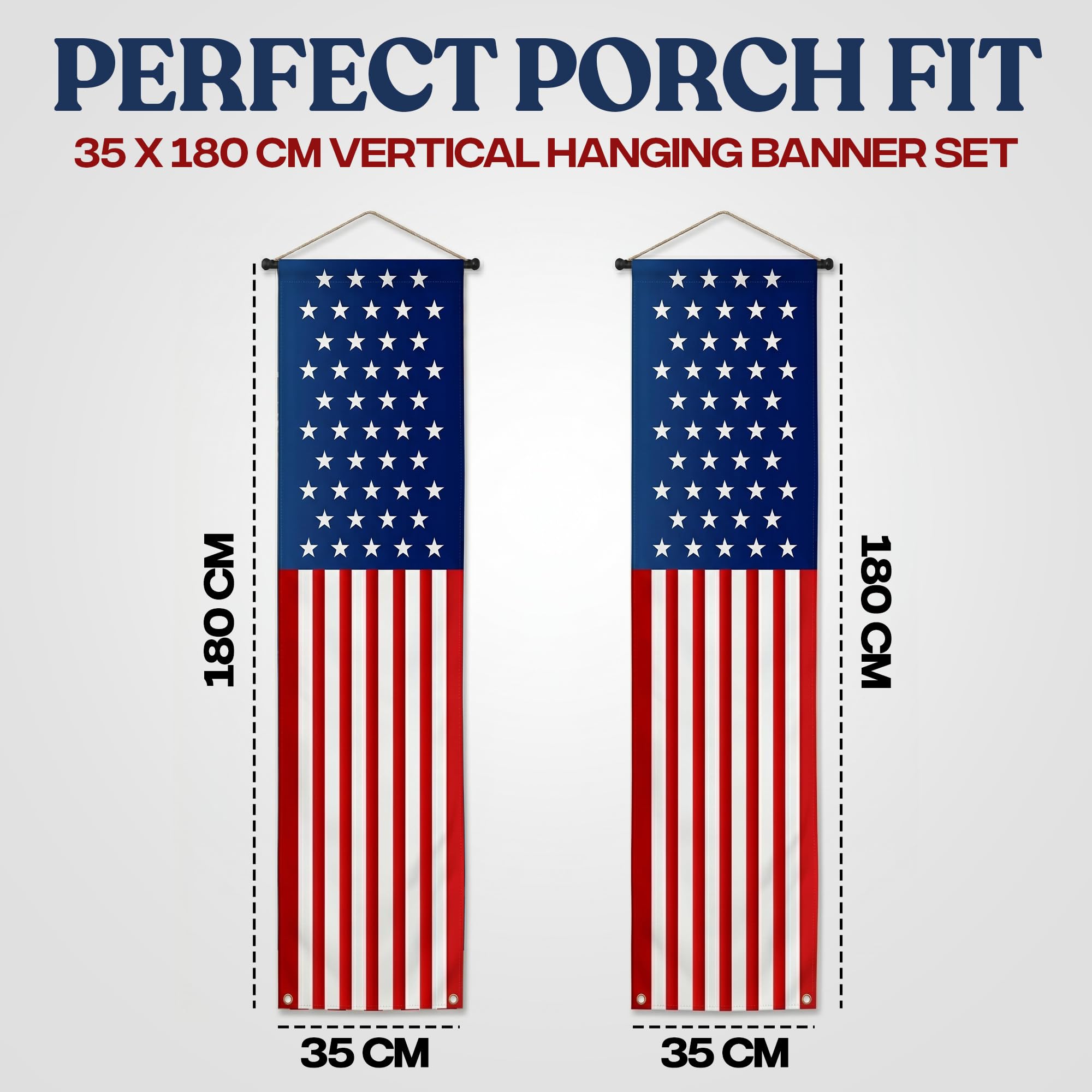 USA 250 Years Porch Banner 14x72 Inch – 2 Patriotic 250th Anniversary Banners For 4th of July Decorations – Red Navy Blue Eagle USA Map Stars - Vertical Hanging Entryway Décor