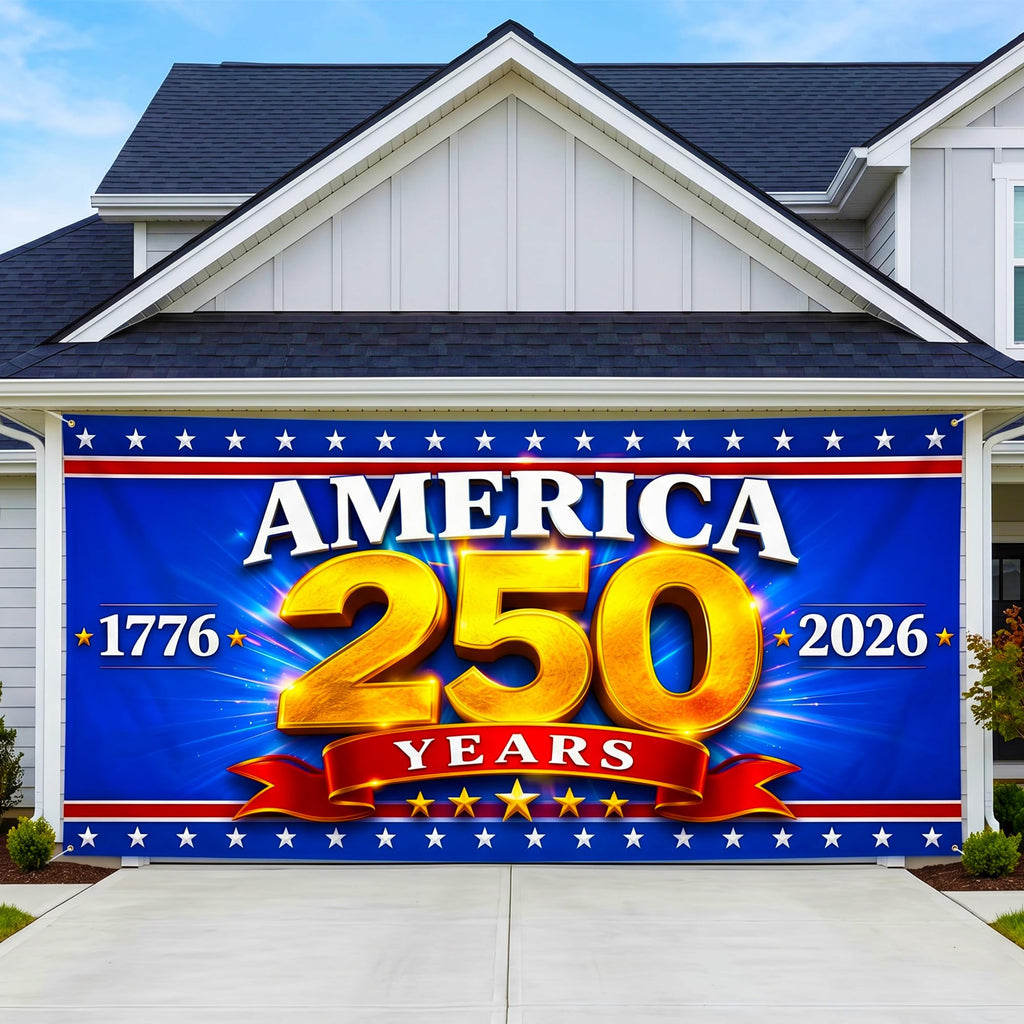 USA 250th Anniversary Garage Door Banner 7x16 Ft – America 1776 2026 Patriotic Bald Eagle Outdoor Large Banner 4th of July, Independence Day, America Home Decor