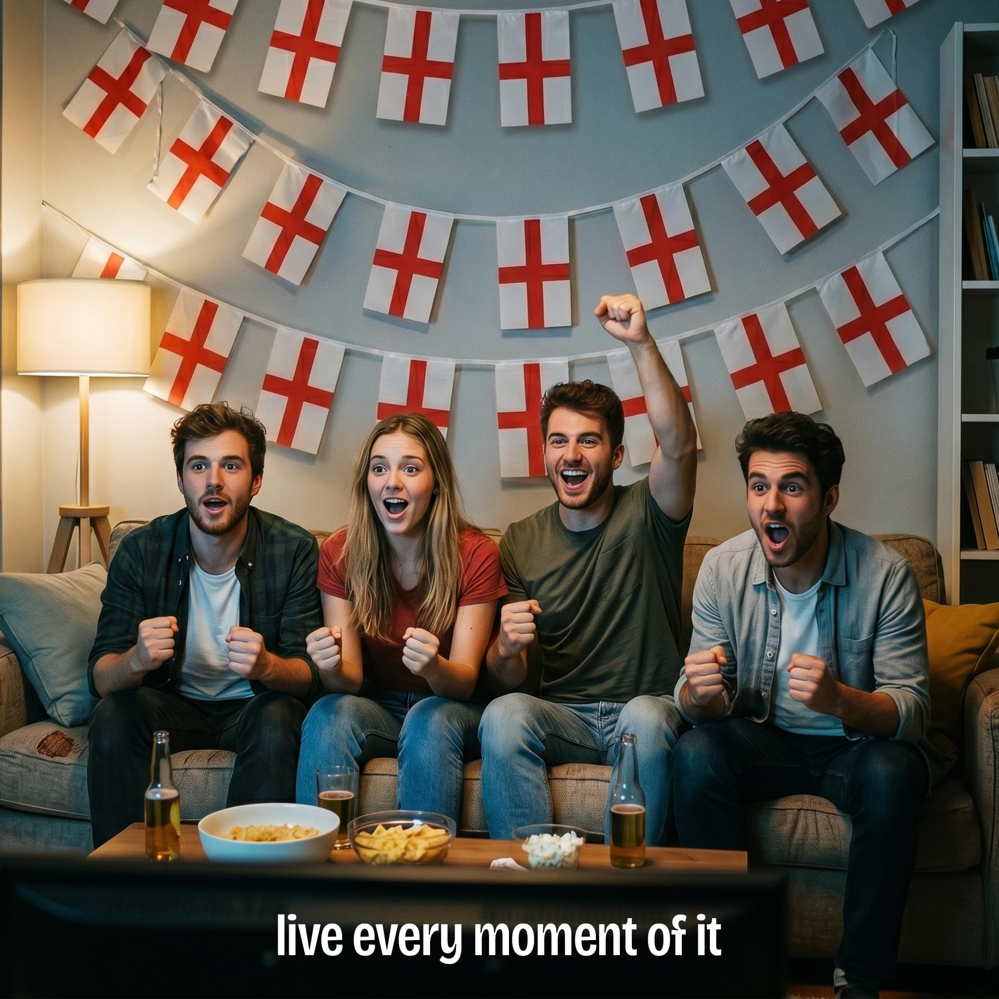2026 World Cup Supporter Set – Bunting, Thundersticks, Wristband & Keyring – Football Fan Set for World Cup, Parties & Events, USA/Mexico/England