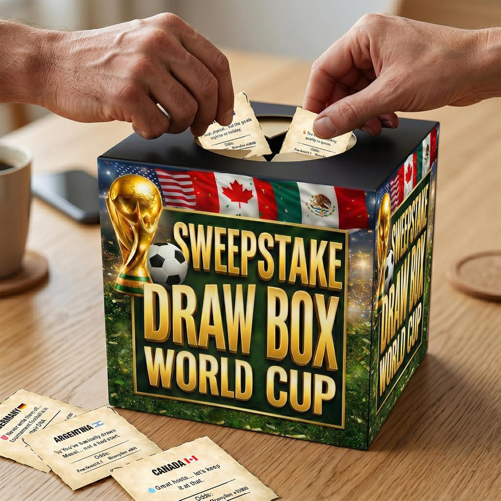 2026 World Cup Sweepstake Kit with Draw Box - All 48 Teams Flags Cutouts Funny Odds Cards with Draw Result Sheet - Sweepstake Kit for Sports Clubs, Workplaces, Friends Groups