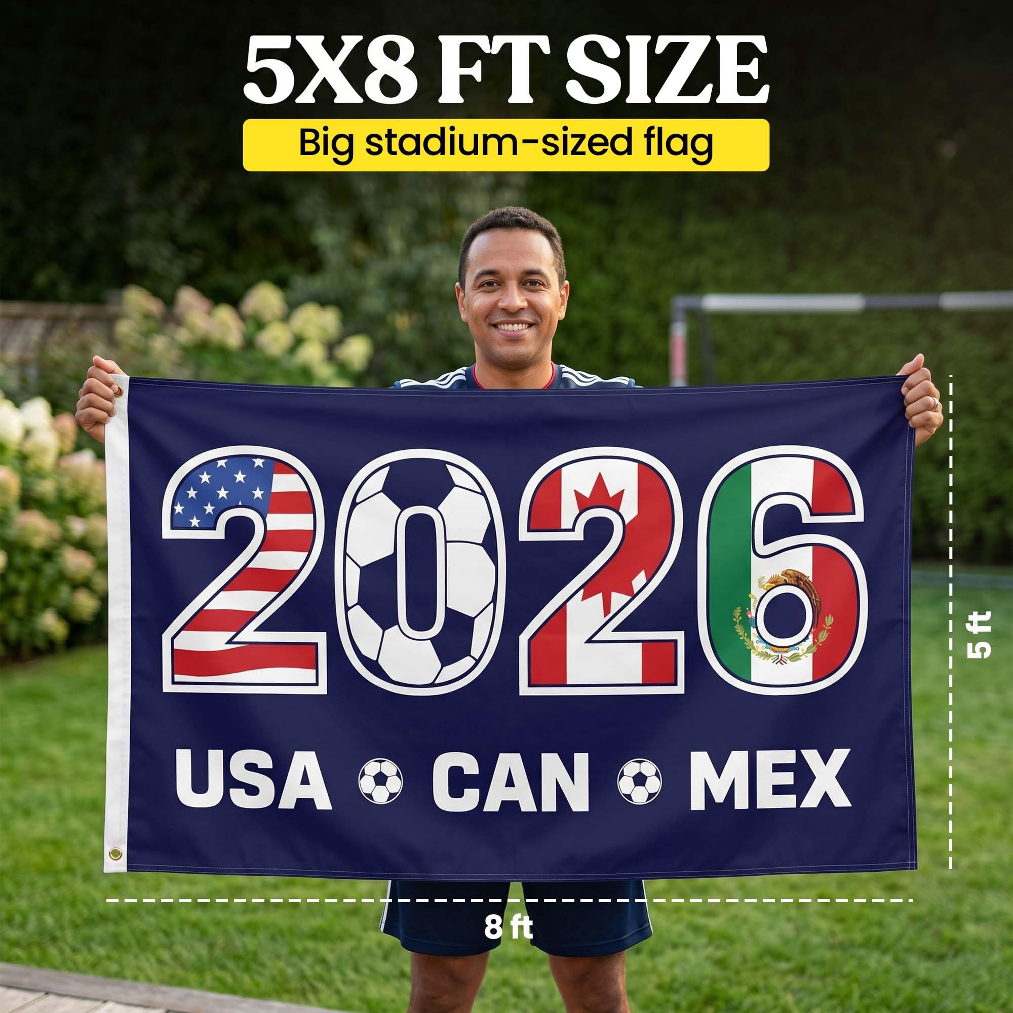 2026 World Cup Welcome Flag 3x5 ft – Double Sided Printed Outdoor Flags with USA, Canada & Mexico Design – Decorative Yard Banner for Soccer Tournament, Lawn, Patio & Sports Fans – Weather Resistant