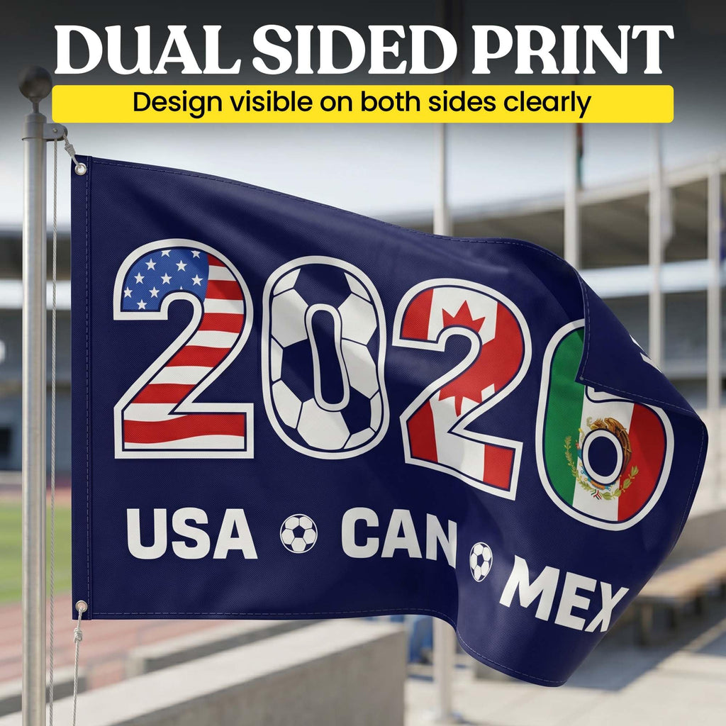 2026 World Cup Welcome Flag 3x5 ft – Double Sided Printed Outdoor Flags with USA, Canada & Mexico Design – Decorative Yard Banner for Soccer Tournament, Lawn, Patio & Sports Fans – Weather Resistant