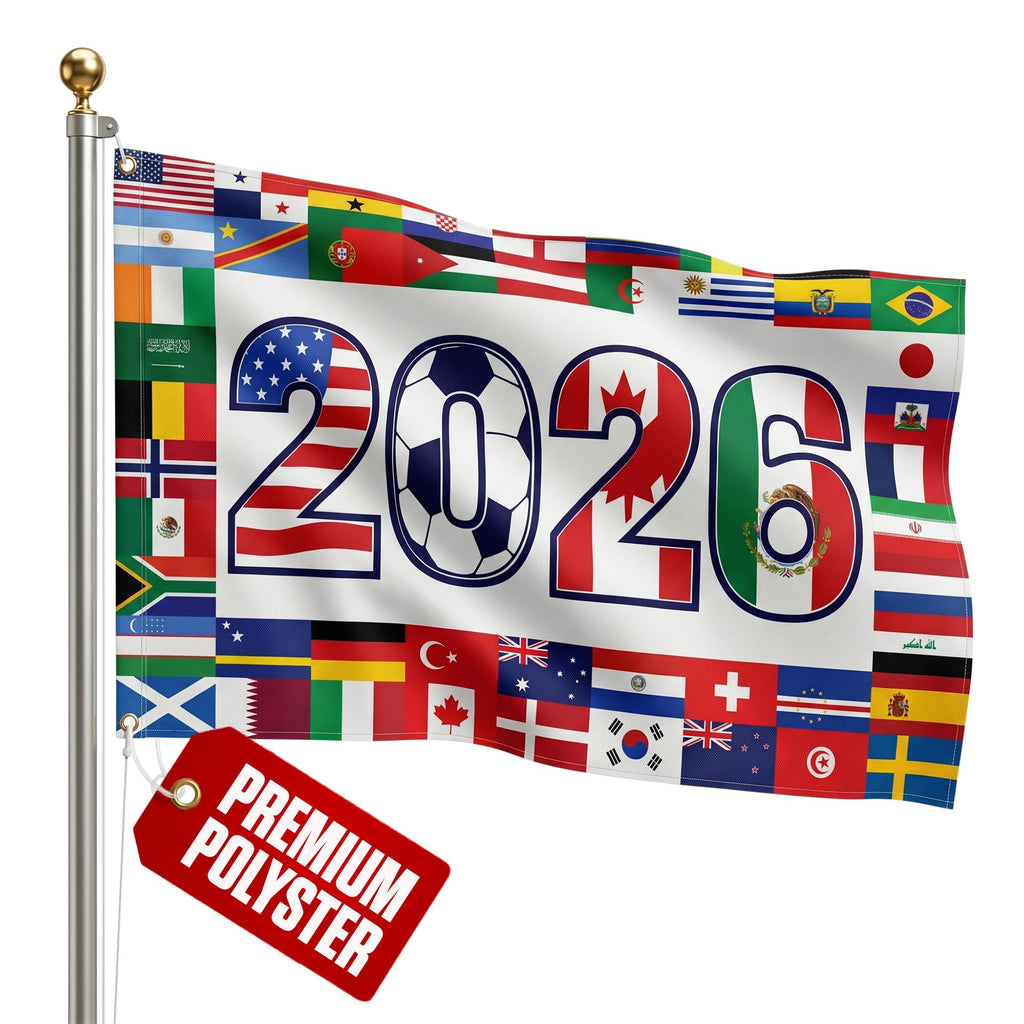 2026 World Cup Welcome Flag 3x5 ft – Double Sided Printed Outdoor Flags with USA, Canada & Mexico Design – Decorative Yard Banner for Soccer Tournament, Lawn, Patio & Sports Fans – Weather Resistant