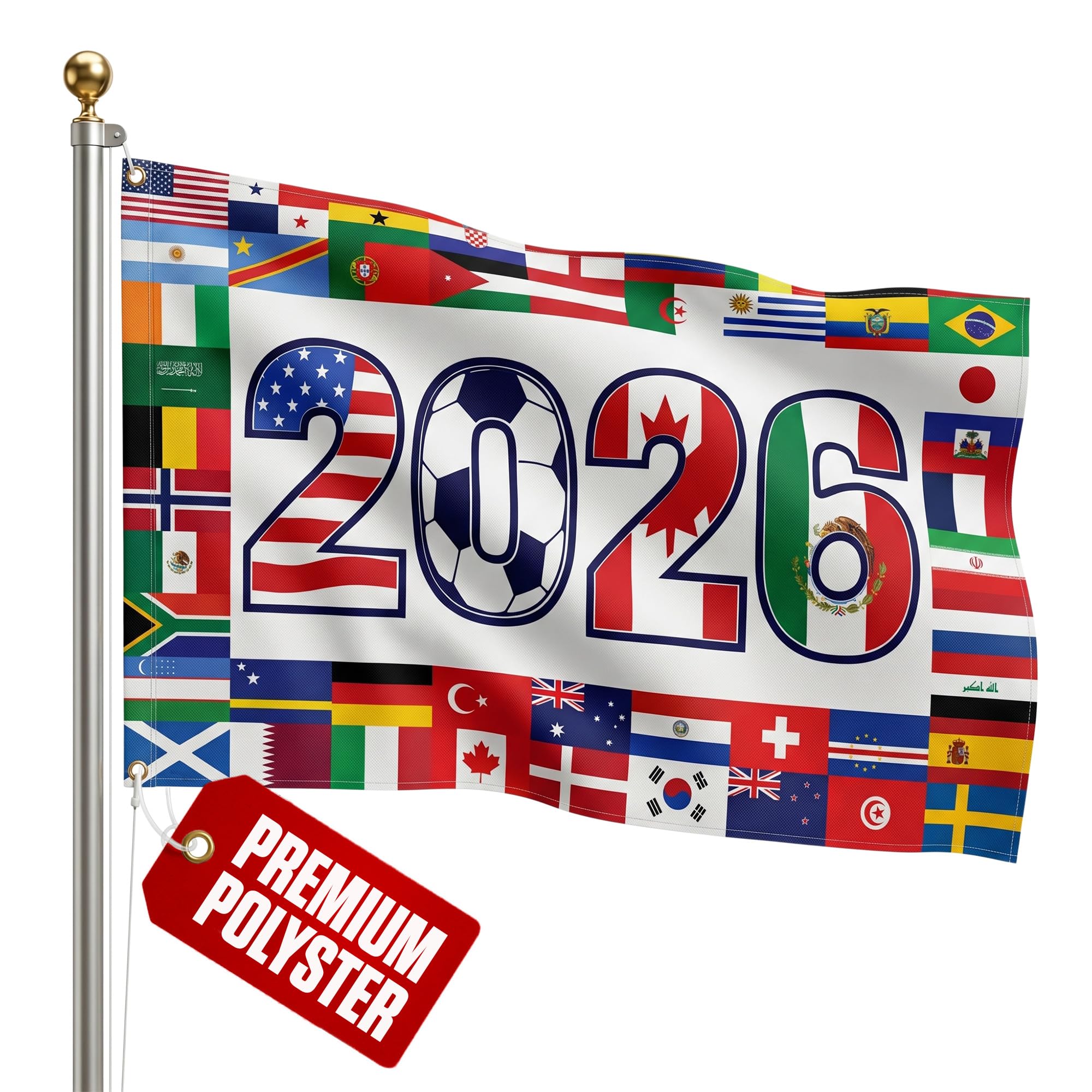 2026 World Cup Welcome Flag 3x5 ft – Double Sided Printed Outdoor Flags with USA, Canada & Mexico Design – Decorative Yard Banner for Soccer Tournament, Lawn, Patio & Sports Fans – Weather Resistant