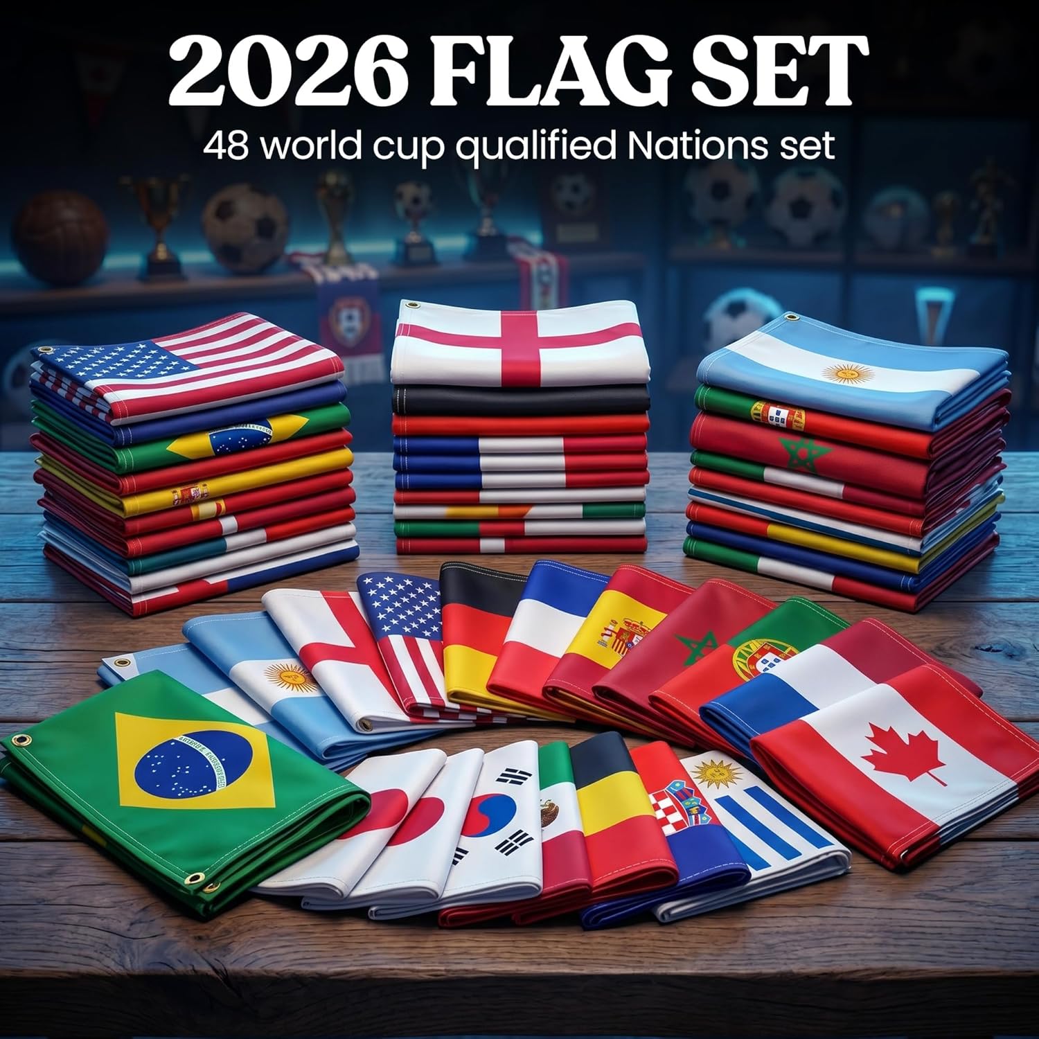 2026 World Cup Football Flags – Complete Set of 48 National Team Flags 90x150cm – Dual-Sided Print, UV Fade Resistant, Brass Grommets – Pub, Bar & Fan Zone - Match Day Decorations