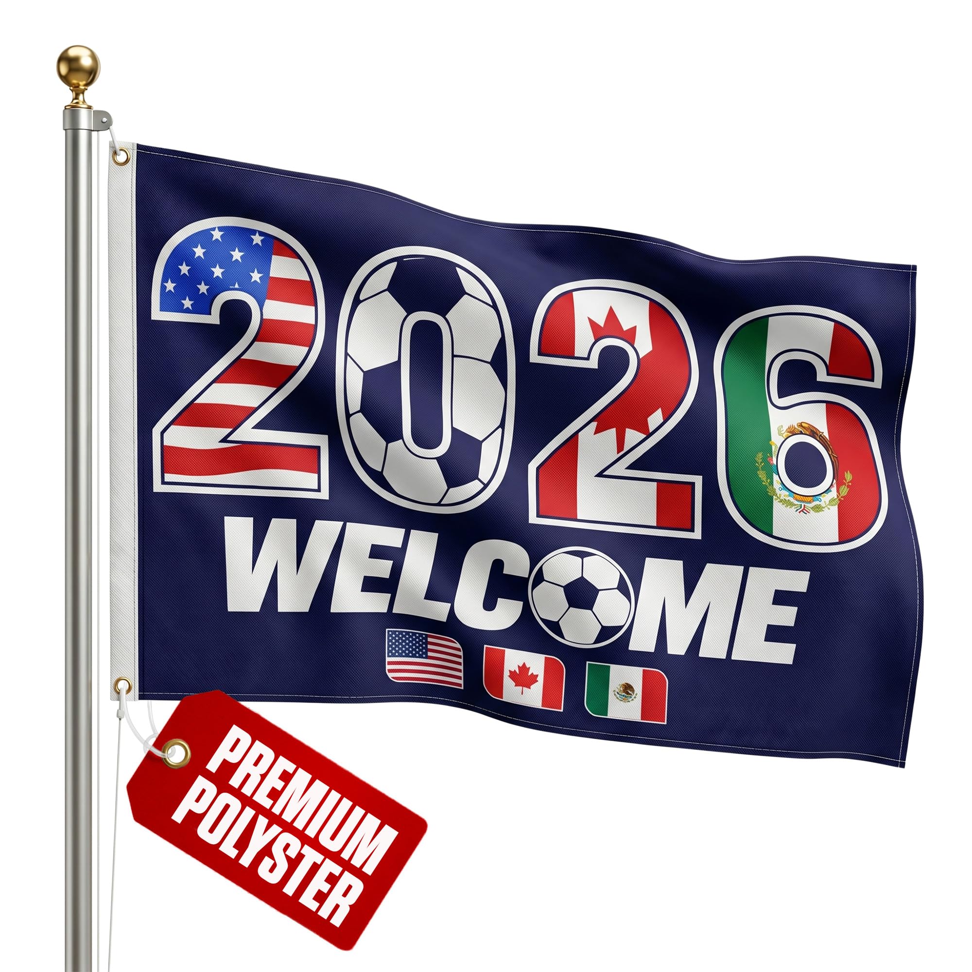 2026 World Cup Welcome Flag 3x5 ft – Double Sided Printed Outdoor Flags with USA, Canada & Mexico Design – Decorative Yard Banner for Soccer Tournament, Lawn, Patio & Sports Fans – Weather Resistant