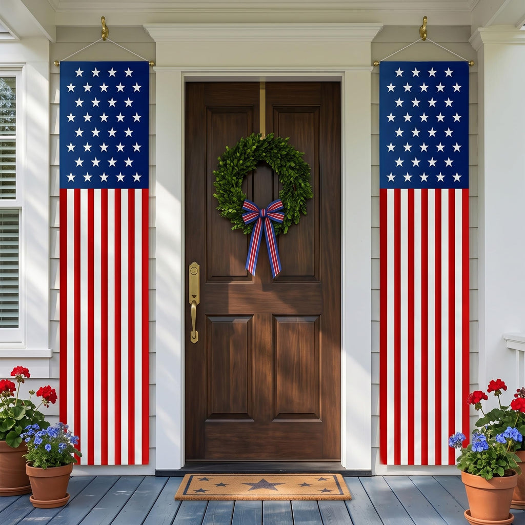 USA 250 Years Porch Banner 14x72 Inch – 2 Patriotic 250th Anniversary Banners For 4th of July Decorations – Red Navy Blue Eagle USA Map Stars - Vertical Hanging Entryway Décor