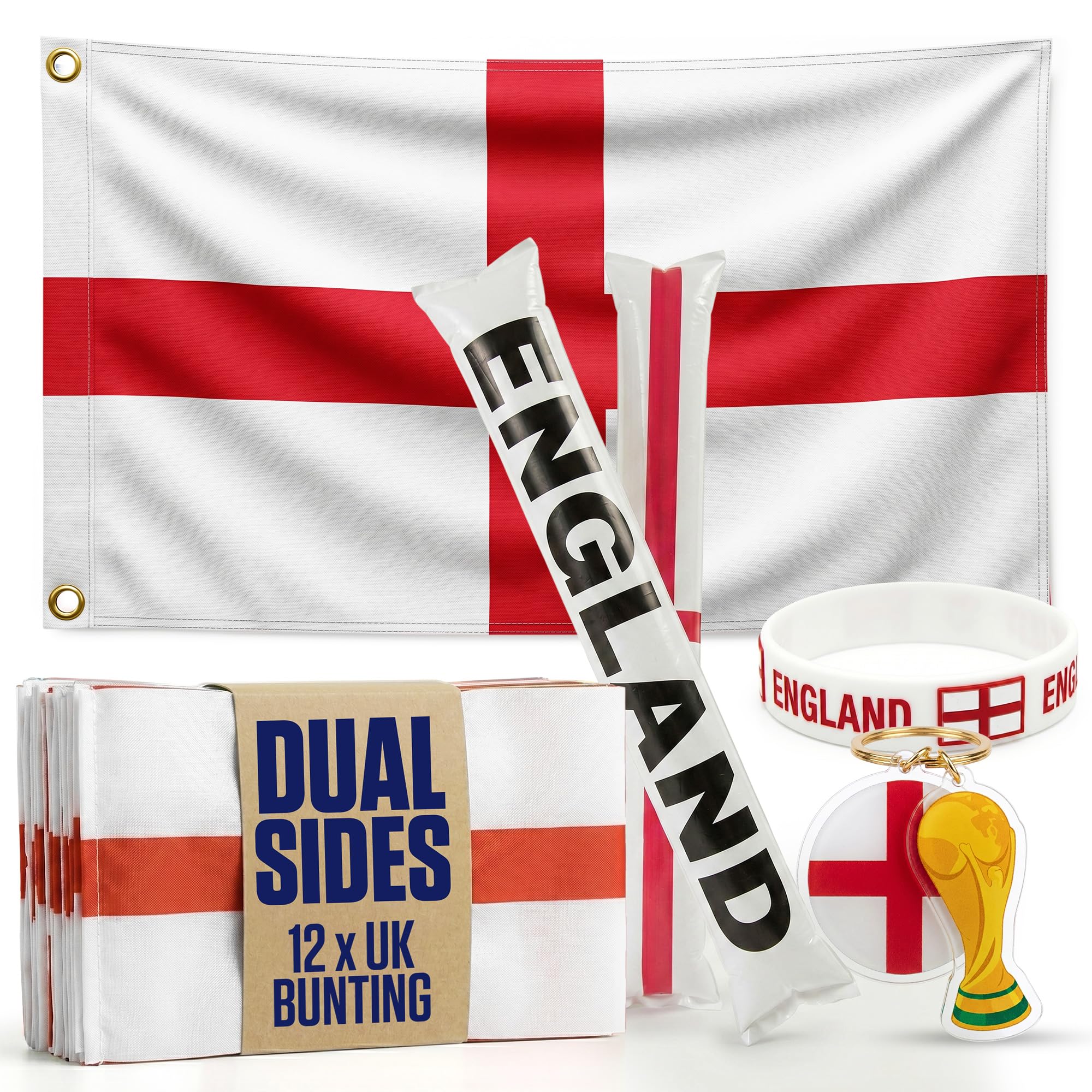 2026 World Cup Supporter Set – Bunting, Thundersticks, Wristband & Keyring – Football Fan Set for World Cup, Parties & Events, USA/Mexico/England