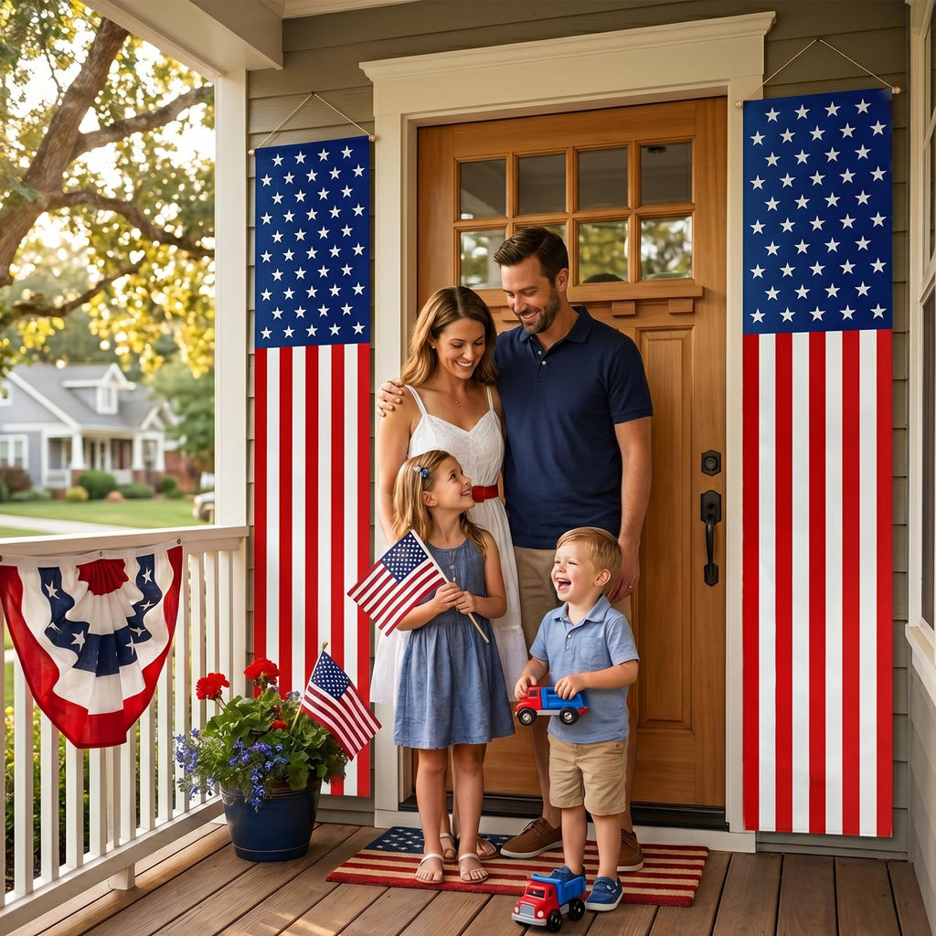 USA 250 Years Porch Banner 14x72 Inch – 2 Patriotic 250th Anniversary Banners For 4th of July Decorations – Red Navy Blue Eagle USA Map Stars - Vertical Hanging Entryway Décor