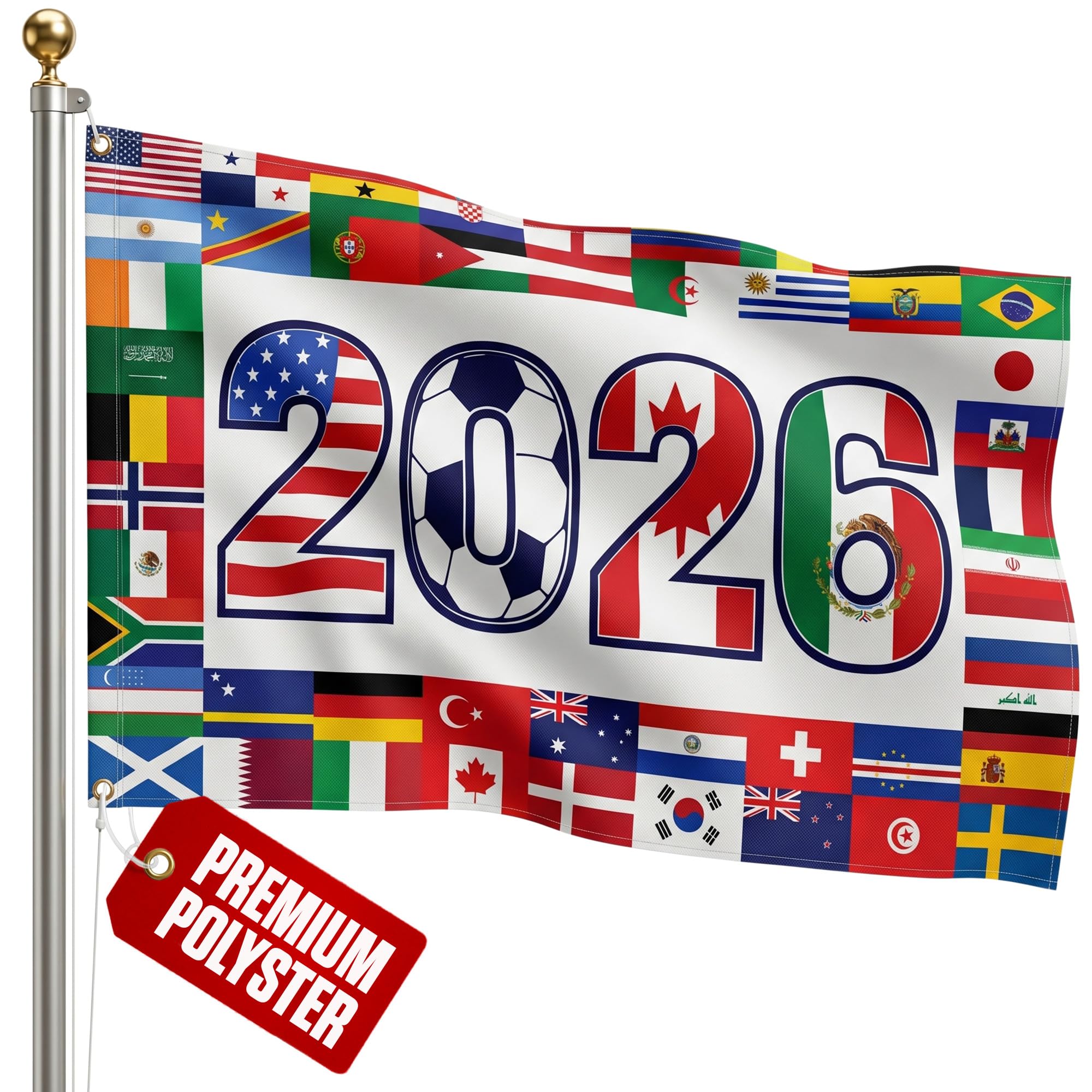 2026 World Cup Welcome Flag 3x5 ft – Double Sided Printed Outdoor Flags with USA, Canada & Mexico Design – Decorative Yard Banner for Soccer Tournament, Lawn, Patio & Sports Fans – Weather Resistant