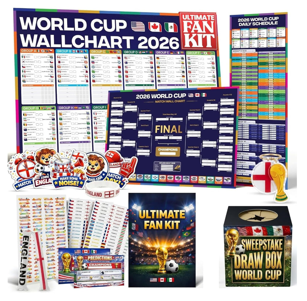 2026 World Cup Wall Chart Ultimate Kit – Large Tournament Bracket Poster + 288 Country Stickers, Action Stickers, Sweepstake Kit, Predictions Cards, Schedule & Accessories – Soccer Fan Party Pack