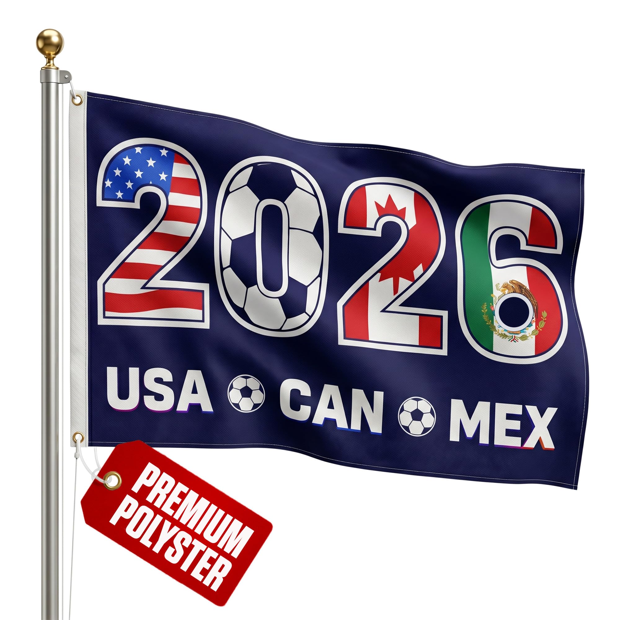 2026 World Cup Welcome Flag 3x5 ft – Double Sided Printed Outdoor Flags with USA, Canada & Mexico Design – Decorative Yard Banner for Soccer Tournament, Lawn, Patio & Sports Fans – Weather Resistant