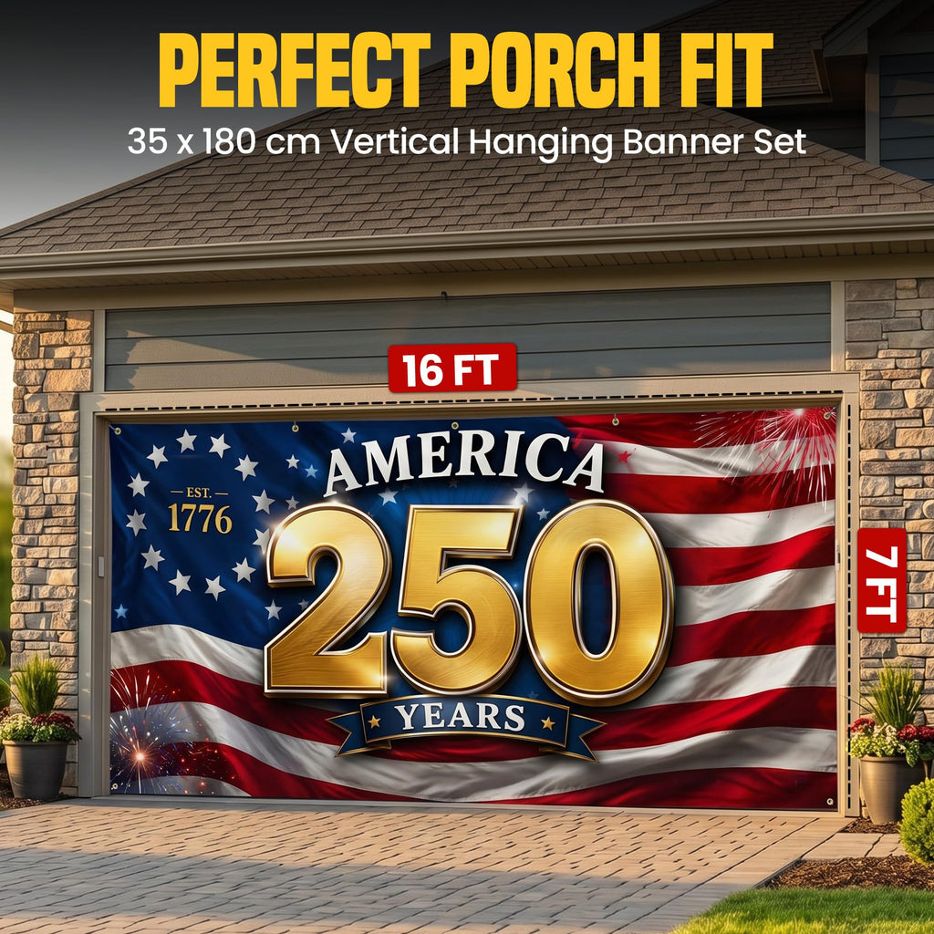 USA 250th Anniversary Garage Door Banner 7x16 Ft – America 1776 2026 Patriotic Bald Eagle Outdoor Large Banner 4th of July, Independence Day, America Home Decor
