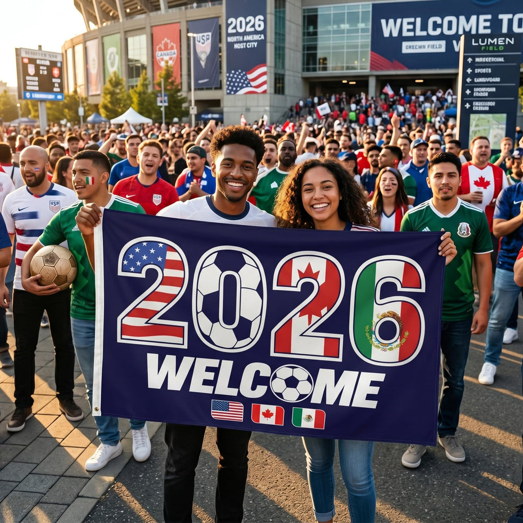 2026 World Cup Welcome Flag 3x5 ft – Double Sided Printed Outdoor Flags with USA, Canada & Mexico Design – Decorative Yard Banner for Soccer Tournament, Lawn, Patio & Sports Fans – Weather Resistant