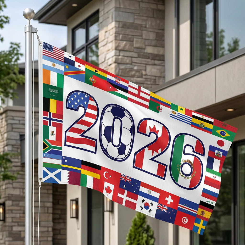 2026 World Cup Welcome Flag 3x5 ft – Double Sided Printed Outdoor Flags with USA, Canada & Mexico Design – Decorative Yard Banner for Soccer Tournament, Lawn, Patio & Sports Fans – Weather Resistant