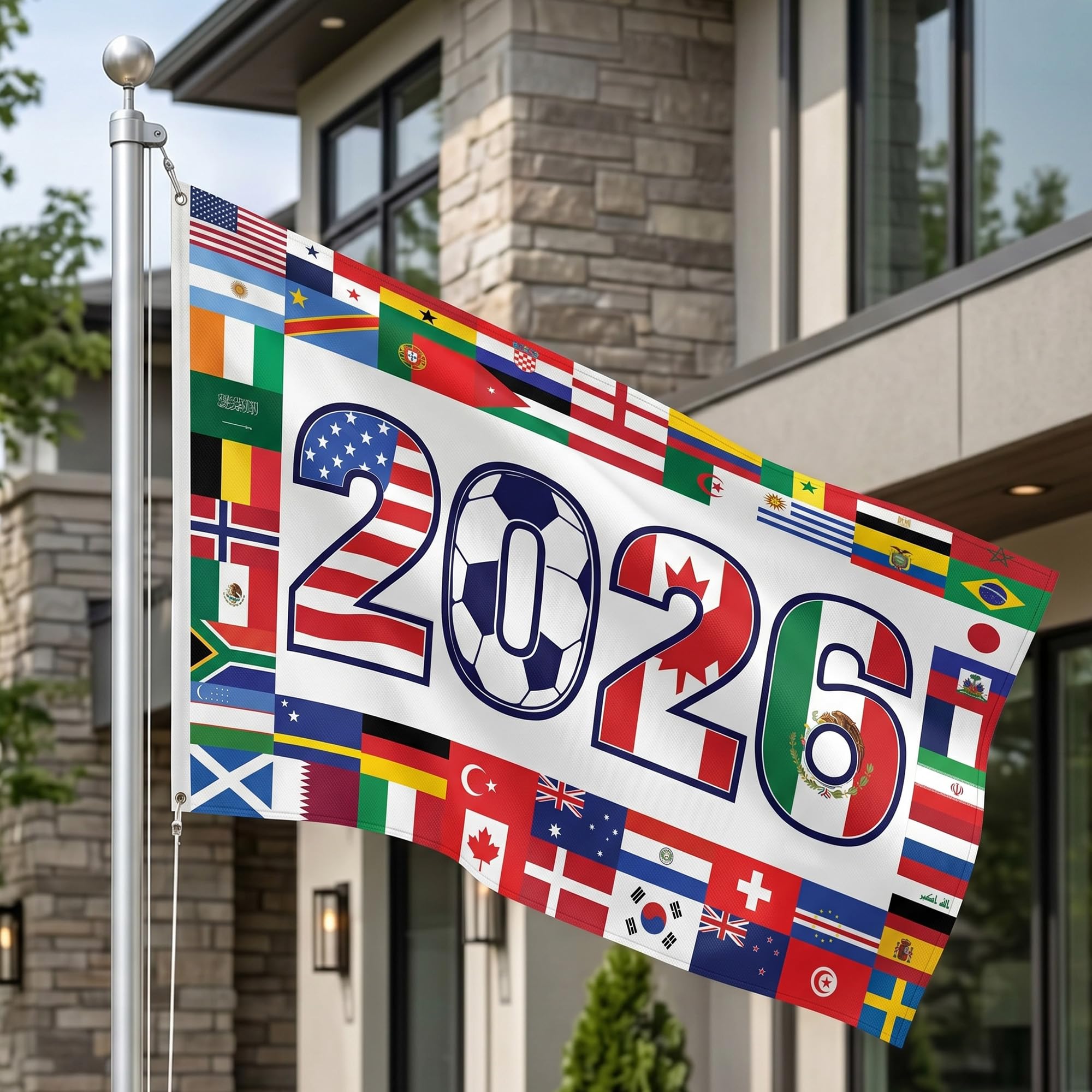 2026 World Cup Welcome Flag 3x5 ft – Double Sided Printed Outdoor Flags with USA, Canada & Mexico Design – Decorative Yard Banner for Soccer Tournament, Lawn, Patio & Sports Fans – Weather Resistant