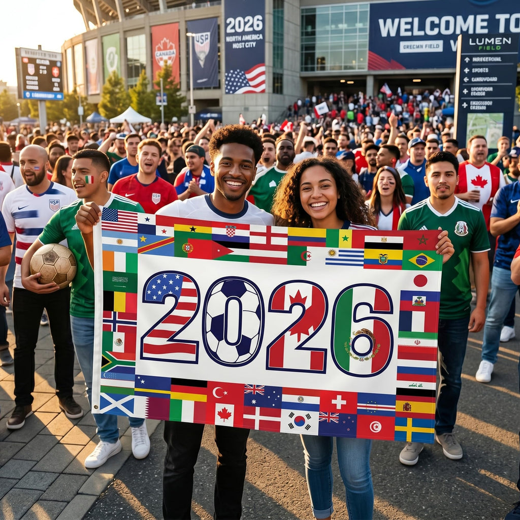 2026 World Cup Welcome Flag 3x5 ft – Double Sided Printed Outdoor Flags with USA, Canada & Mexico Design – Decorative Yard Banner for Soccer Tournament, Lawn, Patio & Sports Fans – Weather Resistant
