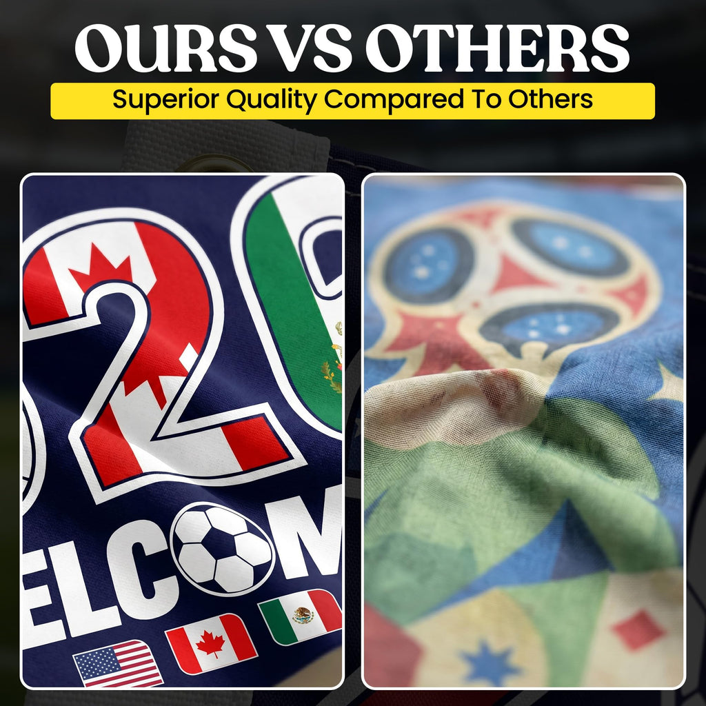 2026 World Cup Welcome Flag 3x5 ft – Double Sided Printed Outdoor Flags with USA, Canada & Mexico Design – Decorative Yard Banner for Soccer Tournament, Lawn, Patio & Sports Fans – Weather Resistant