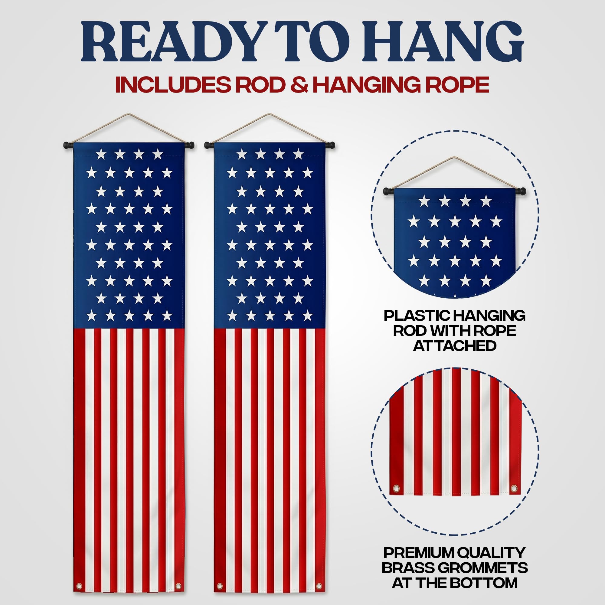 USA 250 Years Porch Banner 14x72 Inch – 2 Patriotic 250th Anniversary Banners For 4th of July Decorations – Red Navy Blue Eagle USA Map Stars - Vertical Hanging Entryway Décor