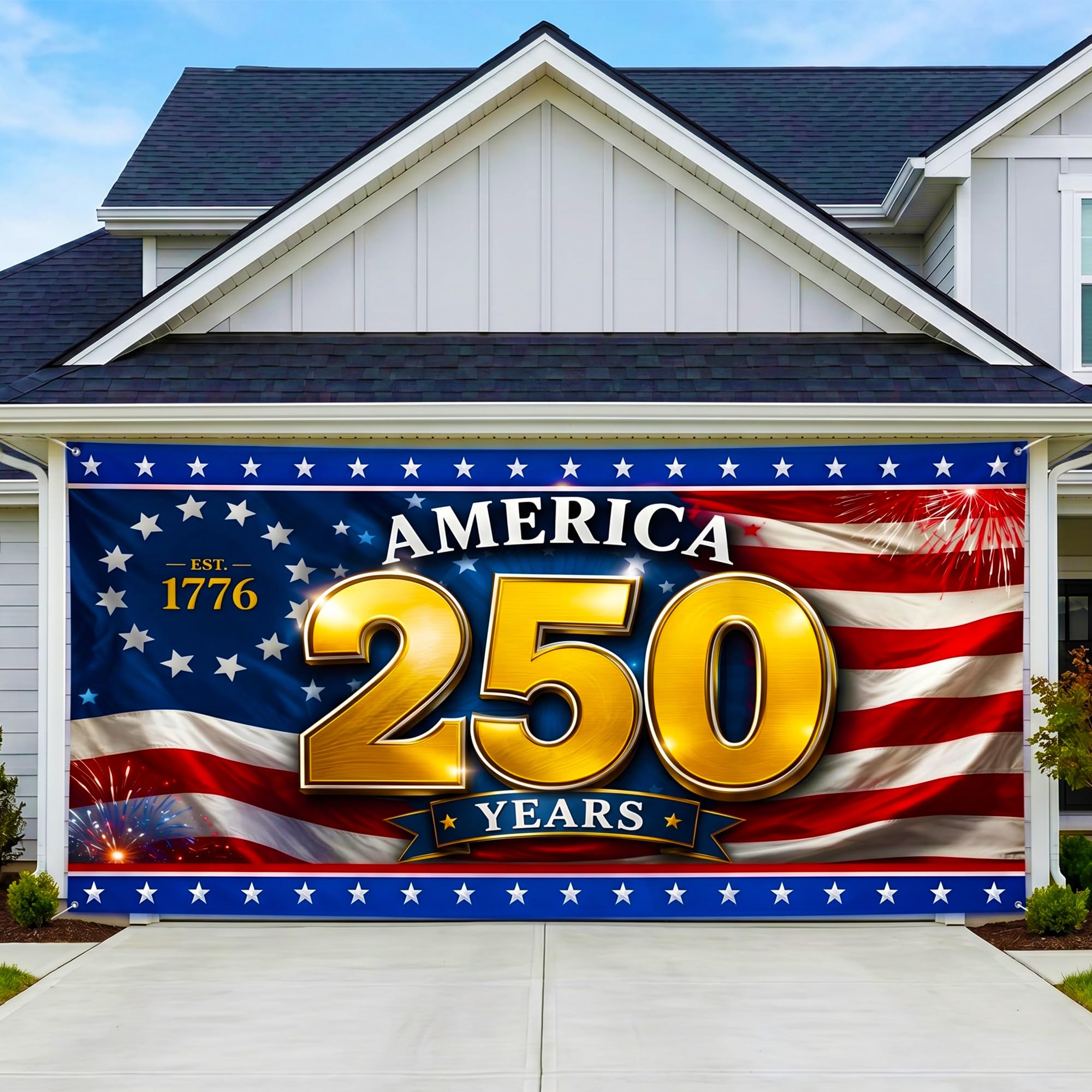USA 250th Anniversary Garage Door Banner 7x16 Ft – America 1776 2026 Patriotic Bald Eagle Outdoor Large Banner 4th of July, Independence Day, America Home Decor
