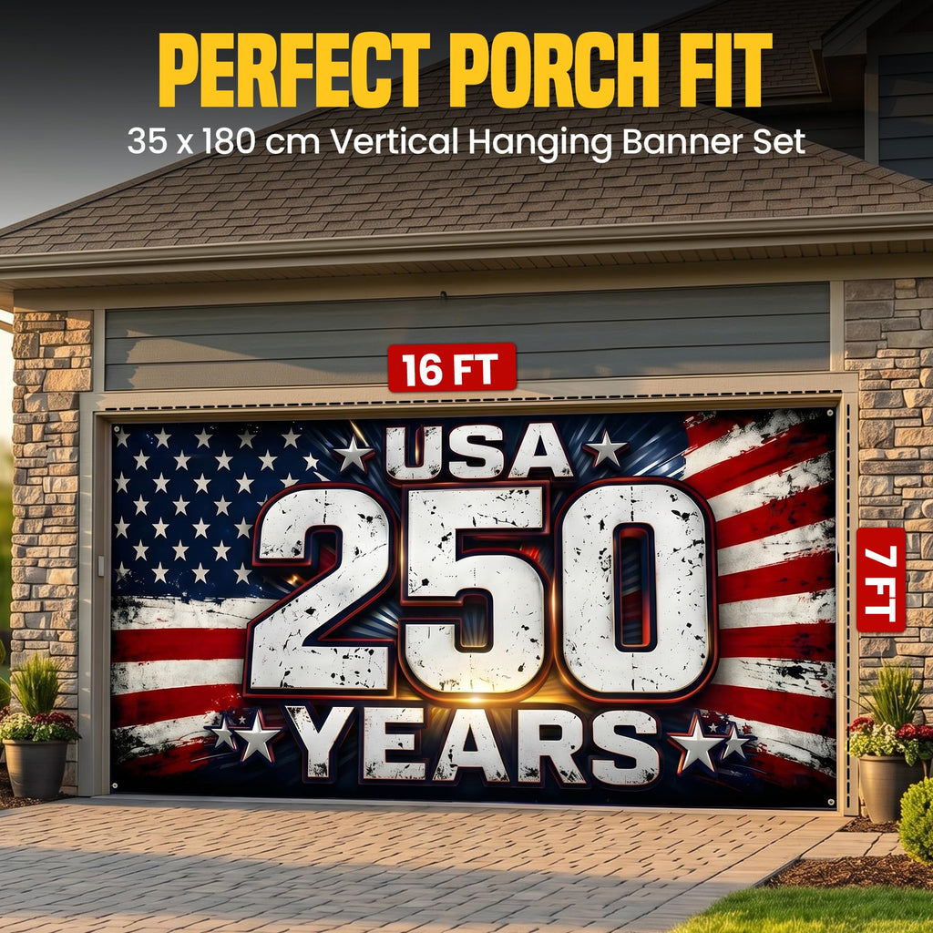 USA 250th Anniversary Garage Door Banner 7x16 Ft – America 1776 2026 Patriotic Bald Eagle Outdoor Large Banner 4th of July, Independence Day, America Home Decor