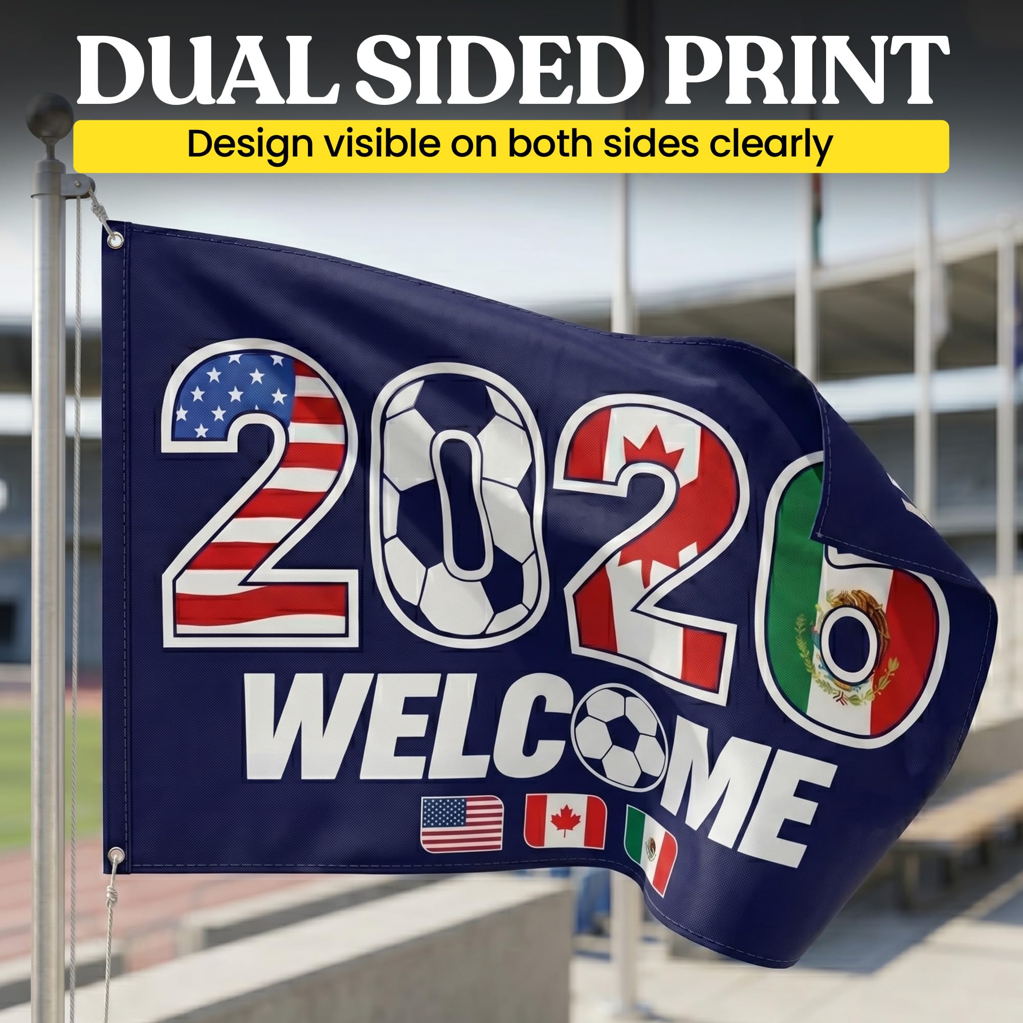 2026 World Cup Welcome Flag 3x5 ft – Double Sided Printed Outdoor Flags with USA, Canada & Mexico Design – Decorative Yard Banner for Soccer Tournament, Lawn, Patio & Sports Fans – Weather Resistant