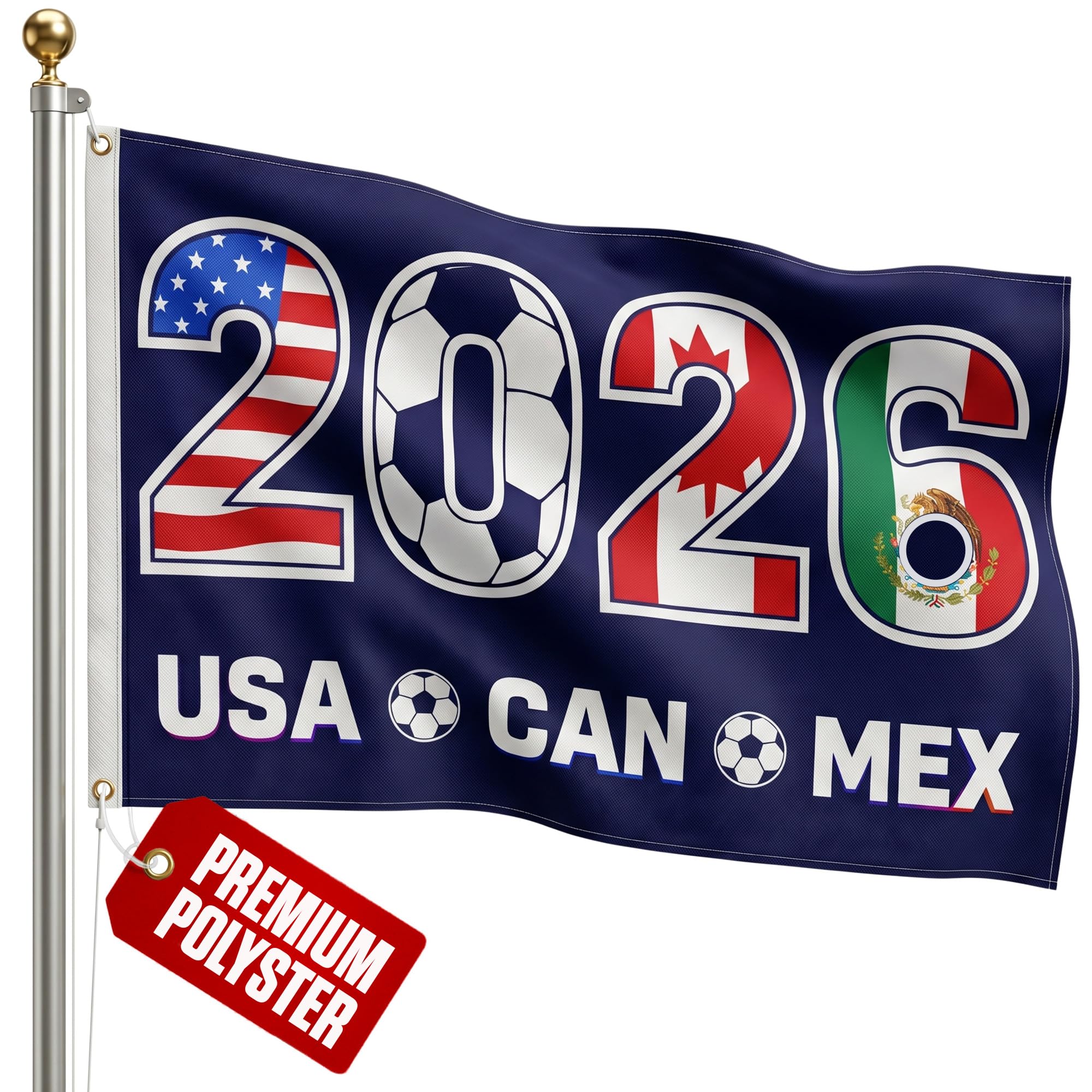 2026 World Cup Welcome Flag 3x5 ft – Double Sided Printed Outdoor Flags with USA, Canada & Mexico Design – Decorative Yard Banner for Soccer Tournament, Lawn, Patio & Sports Fans – Weather Resistant