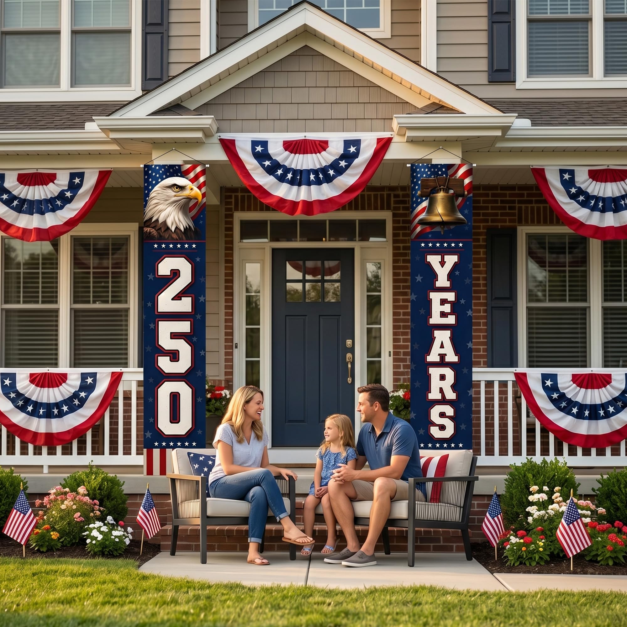 USA 250 Years Porch Banner 14x72 Inch – 2 Patriotic 250th Anniversary Banners For 4th of July Decorations – Red Navy Blue Eagle USA Map Stars - Vertical Hanging Entryway Décor