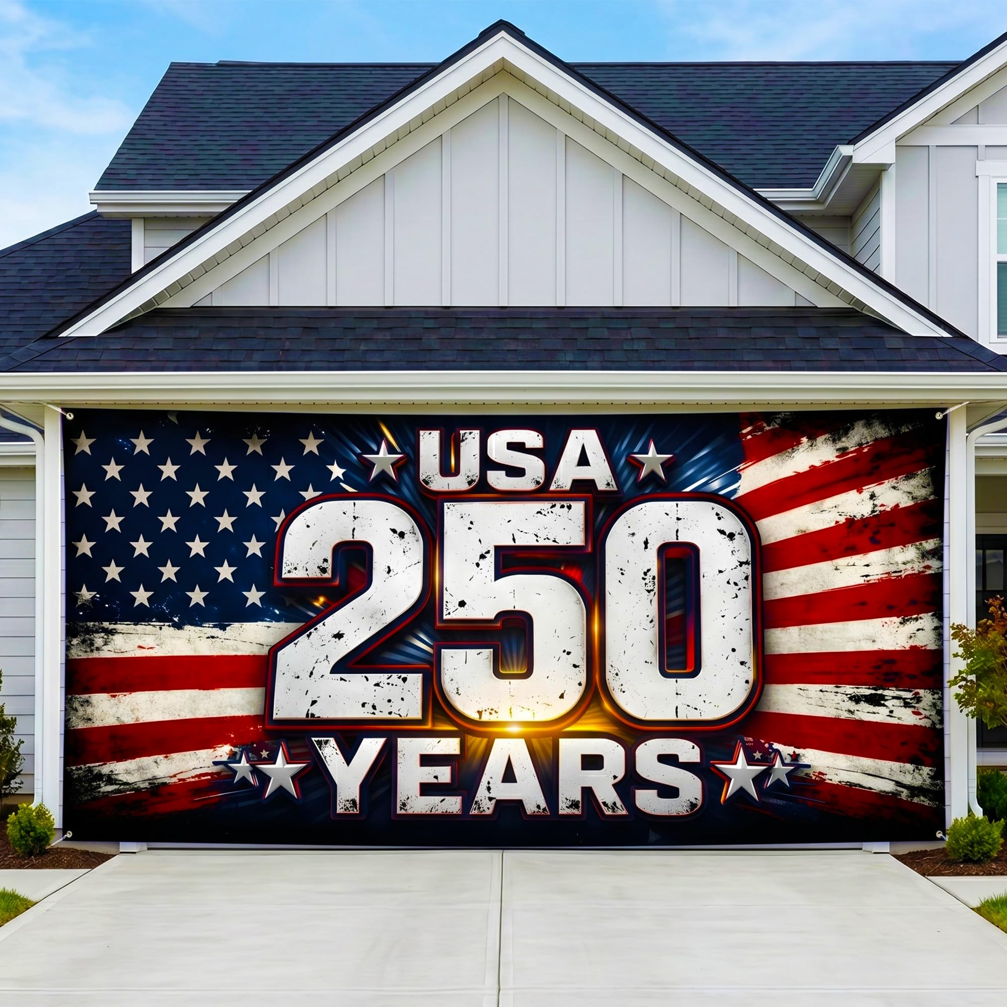 USA 250th Anniversary Garage Door Banner 7x16 Ft – America 1776 2026 Patriotic Bald Eagle Outdoor Large Banner 4th of July, Independence Day, America Home Decor