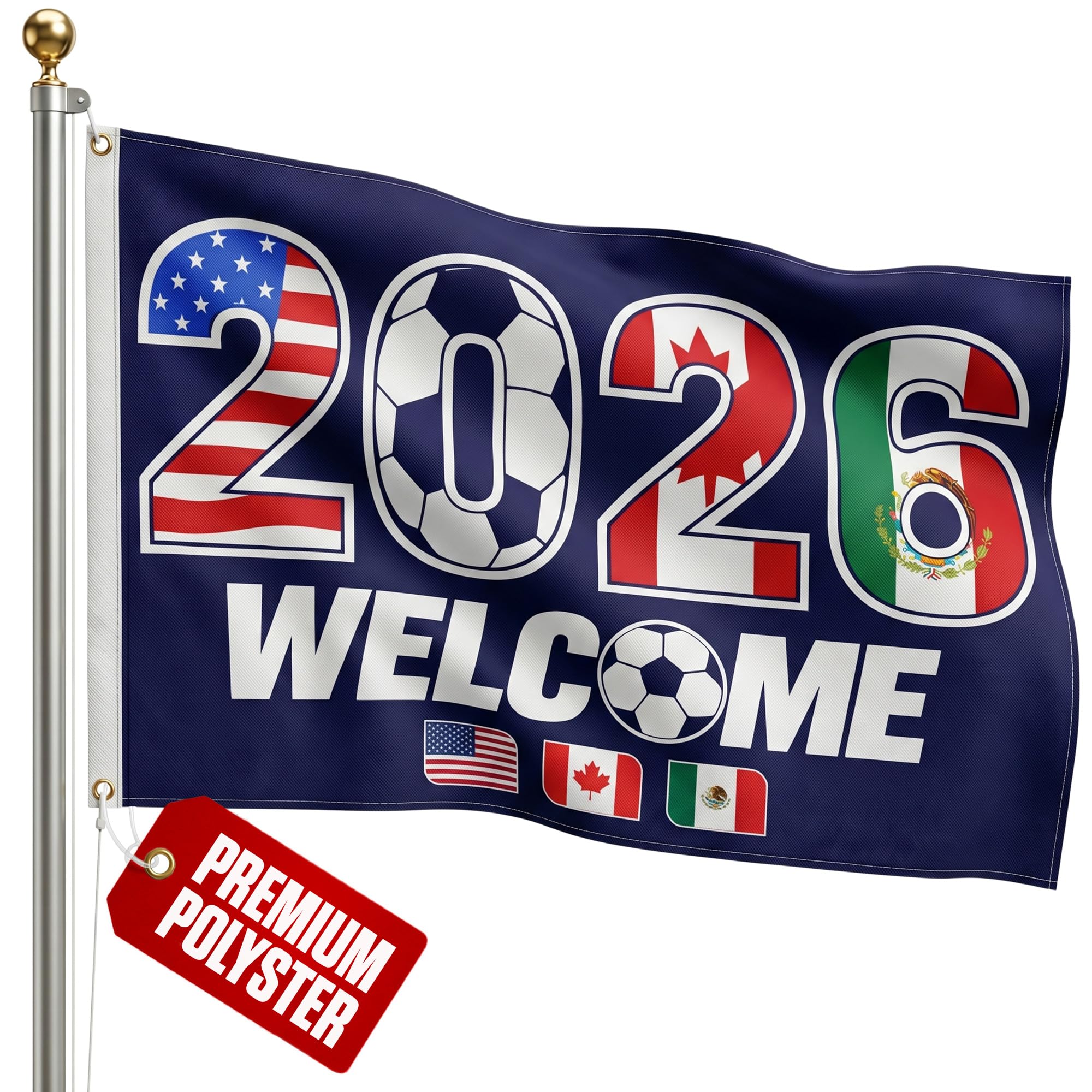 2026 World Cup Welcome Flag 3x5 ft – Double Sided Printed Outdoor Flags with USA, Canada & Mexico Design – Decorative Yard Banner for Soccer Tournament, Lawn, Patio & Sports Fans – Weather Resistant