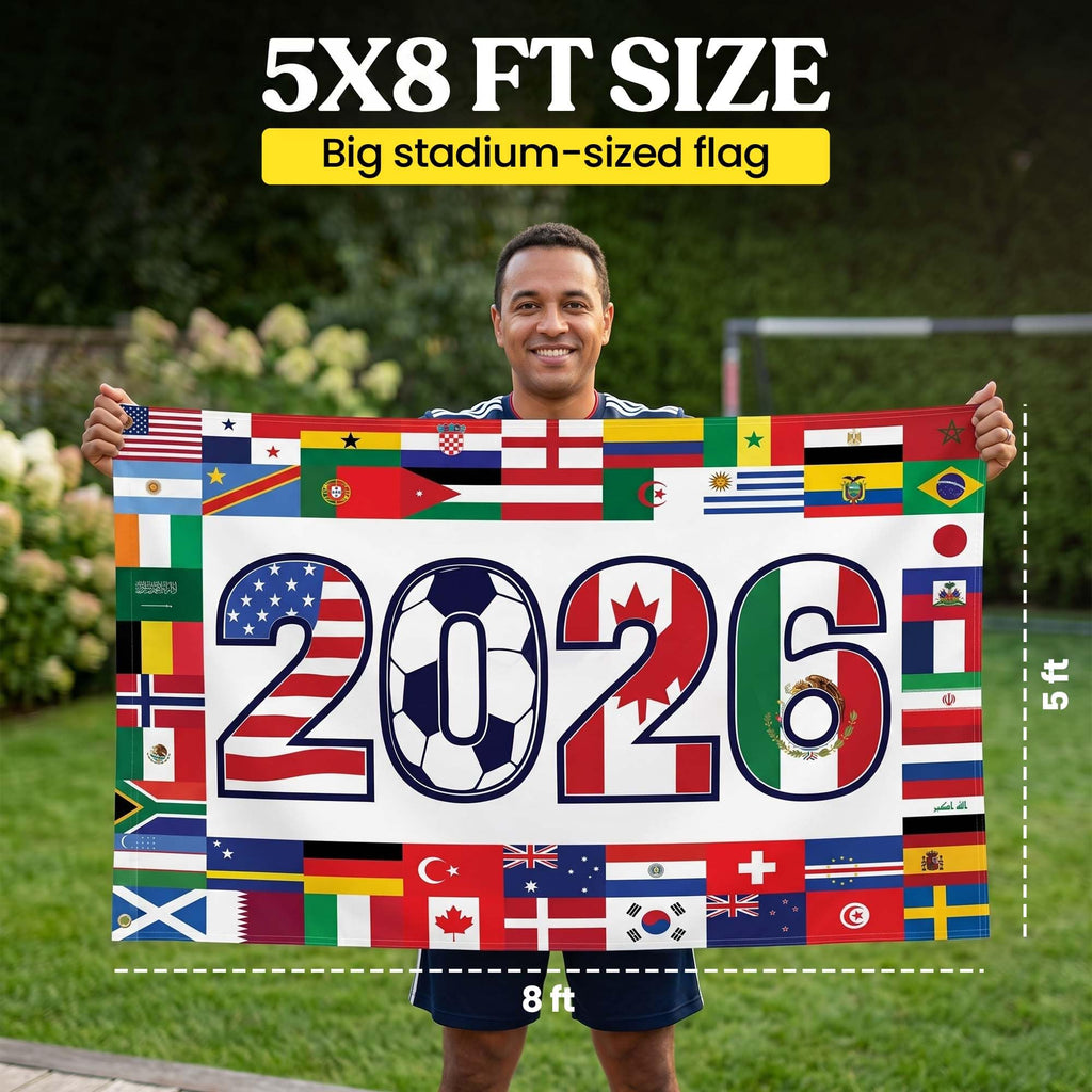 2026 World Cup Welcome Flag 3x5 ft – Double Sided Printed Outdoor Flags with USA, Canada & Mexico Design – Decorative Yard Banner for Soccer Tournament, Lawn, Patio & Sports Fans – Weather Resistant