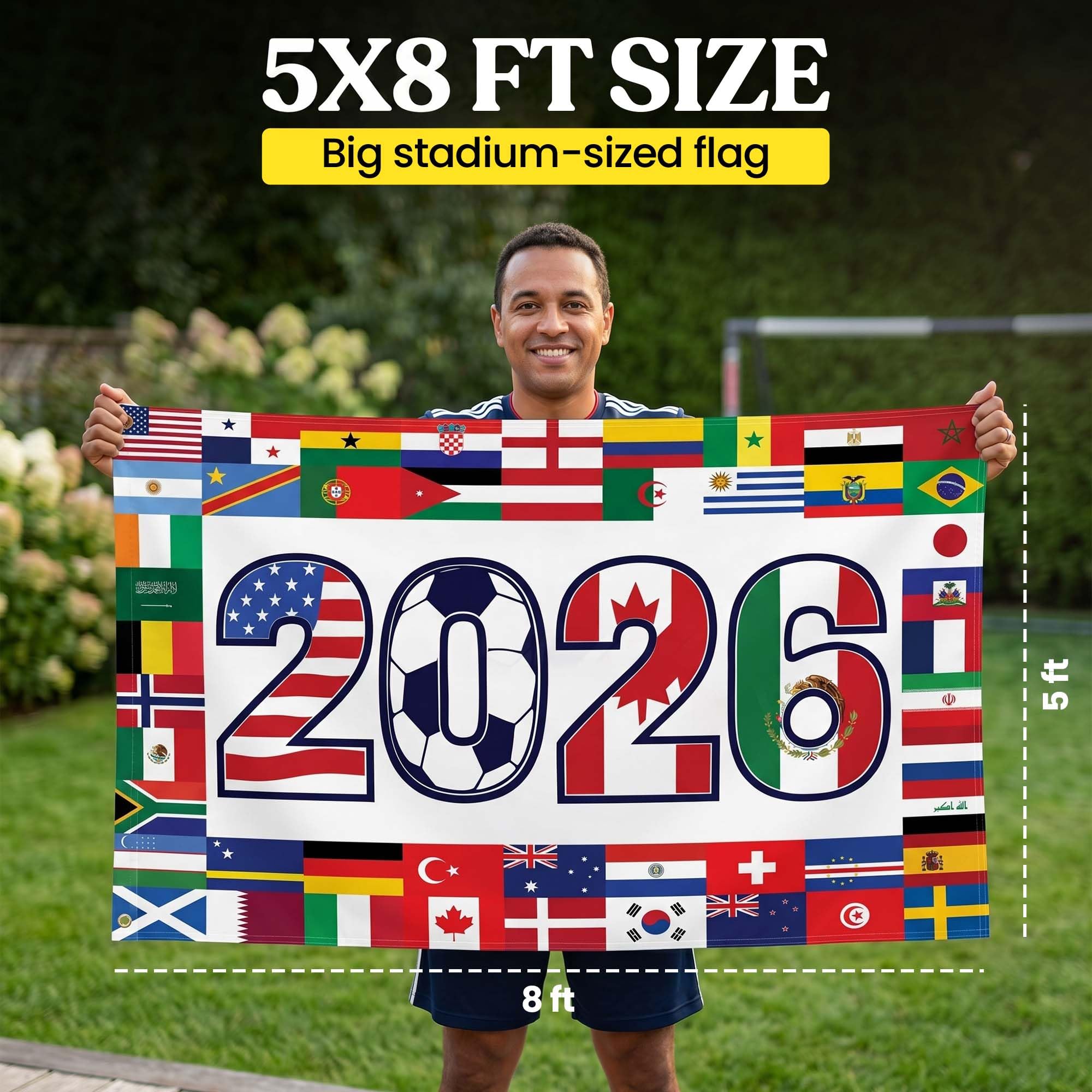 2026 World Cup Welcome Flag 3x5 ft – Double Sided Printed Outdoor Flags with USA, Canada & Mexico Design – Decorative Yard Banner for Soccer Tournament, Lawn, Patio & Sports Fans – Weather Resistant