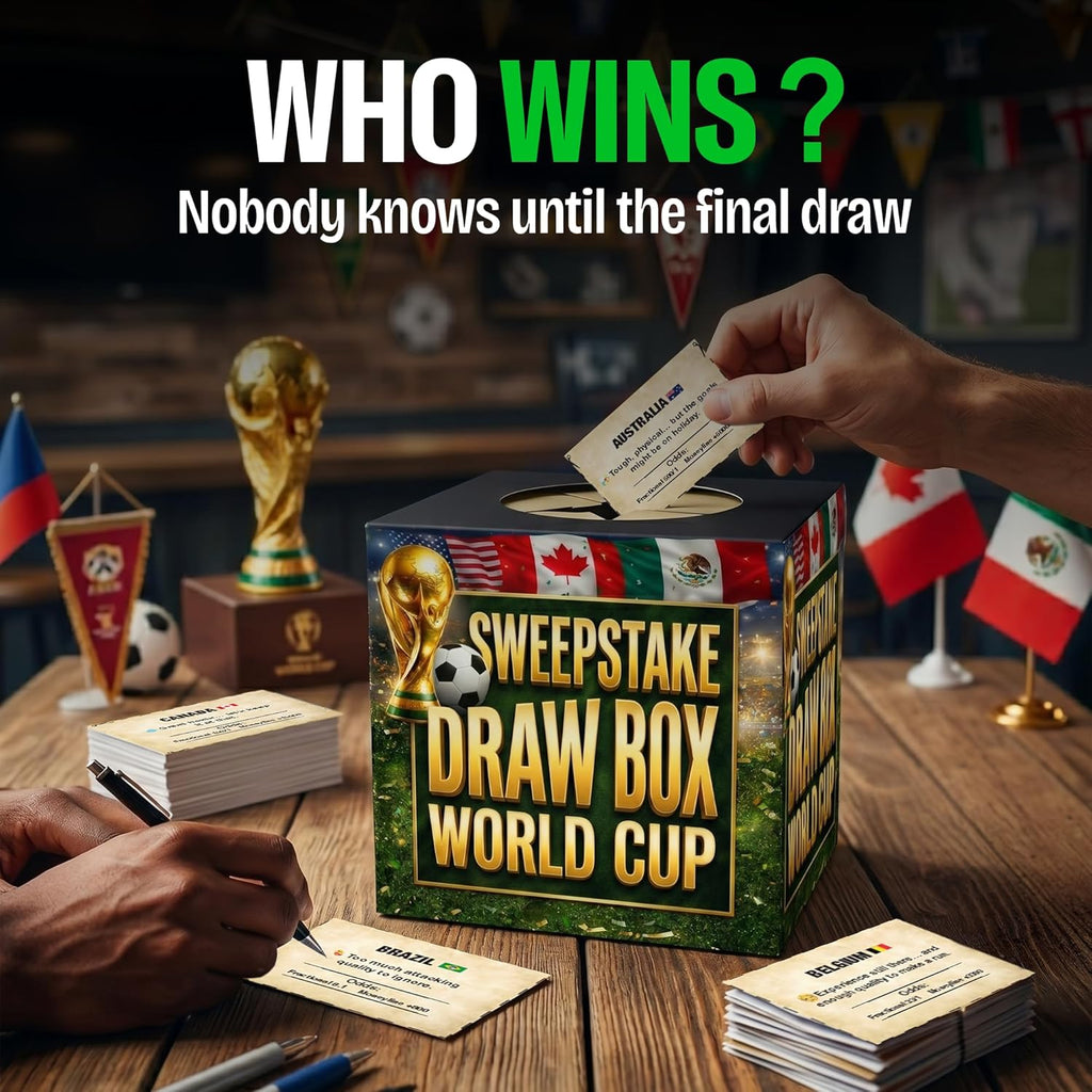 2026 World Cup Sweepstake Kit with Draw Box - All 48 Teams Flags Cutouts Funny Odds Cards with Draw Result Sheet - Sweepstake Kit for Sports Clubs, Workplaces, Friends Groups