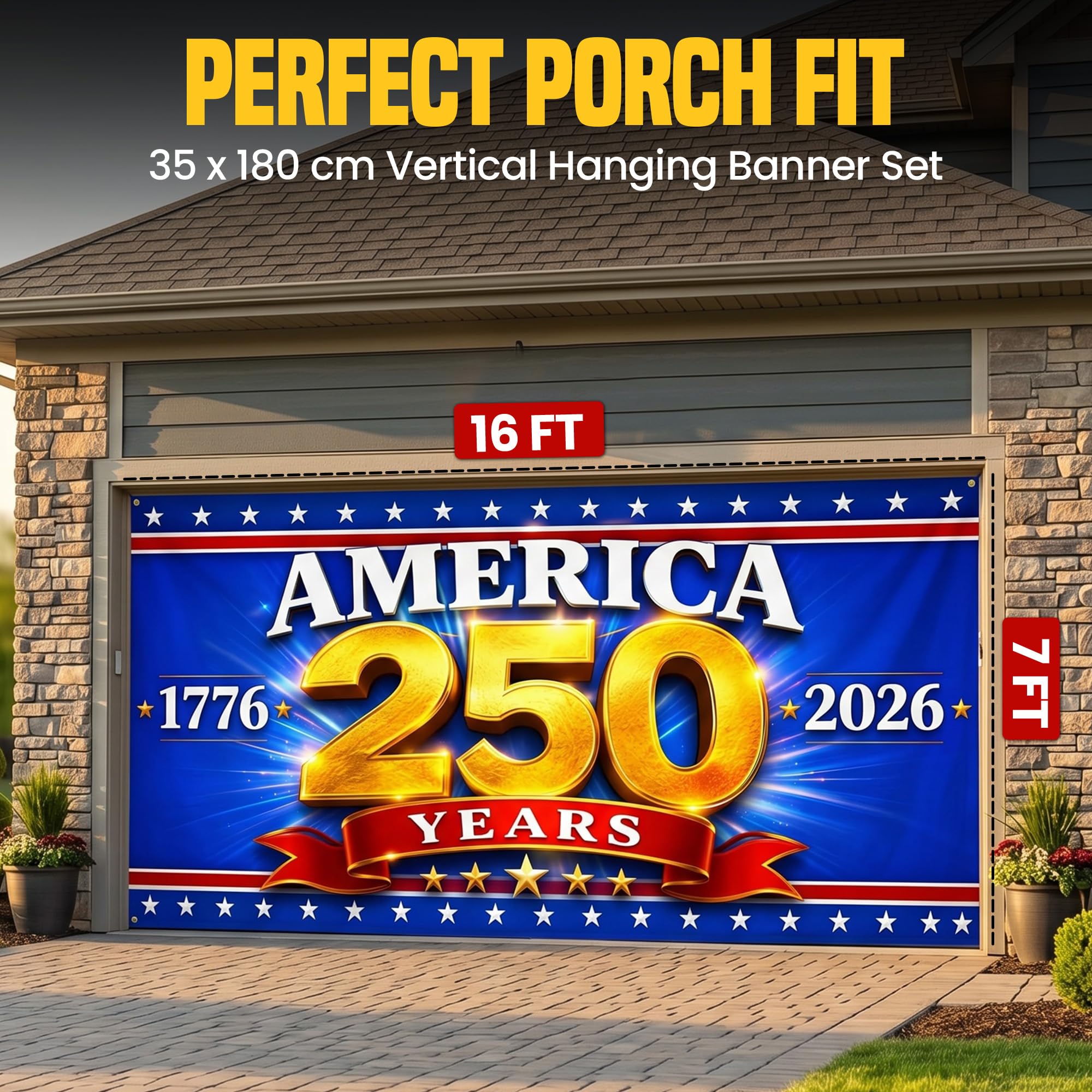 USA 250th Anniversary Garage Door Banner 7x16 Ft – America 1776 2026 Patriotic Bald Eagle Outdoor Large Banner 4th of July, Independence Day, America Home Decor
