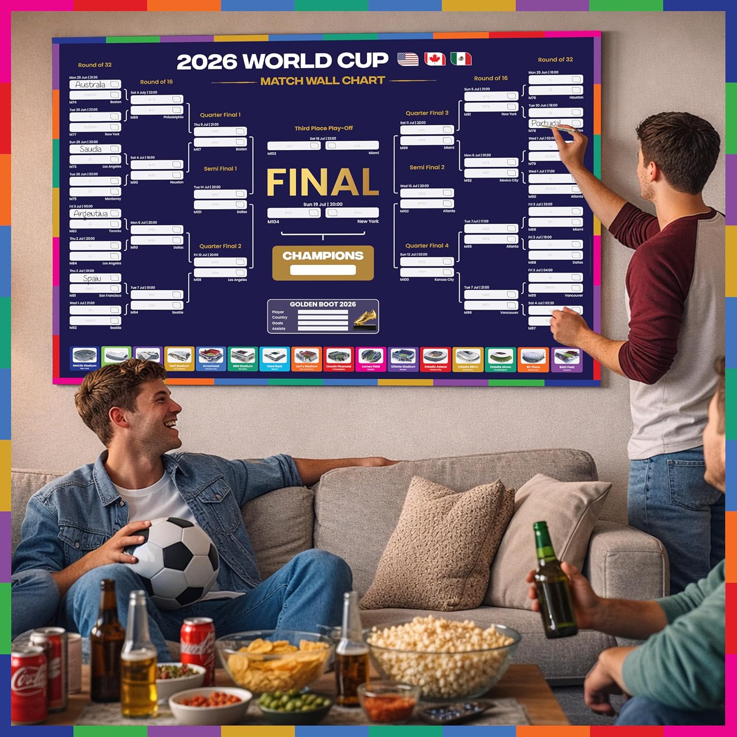 World Cup Wall Chart 2026 | A1 Size 2026 World Cup Football Poster with UK Fixtures, Dates, Kick Off Times, Stadiums & Host Cities | World Cup Sweepstake & Prediction Chart