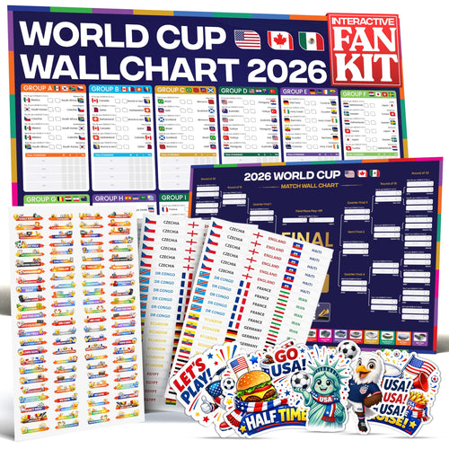 2026 World Cup Wall Chart Ultimate Kit – Large Tournament Bracket Poster + 288 Country Stickers, Action Stickers, Sweepstake Kit, Predictions Cards, Schedule & Accessories – Soccer Fan Party Pack