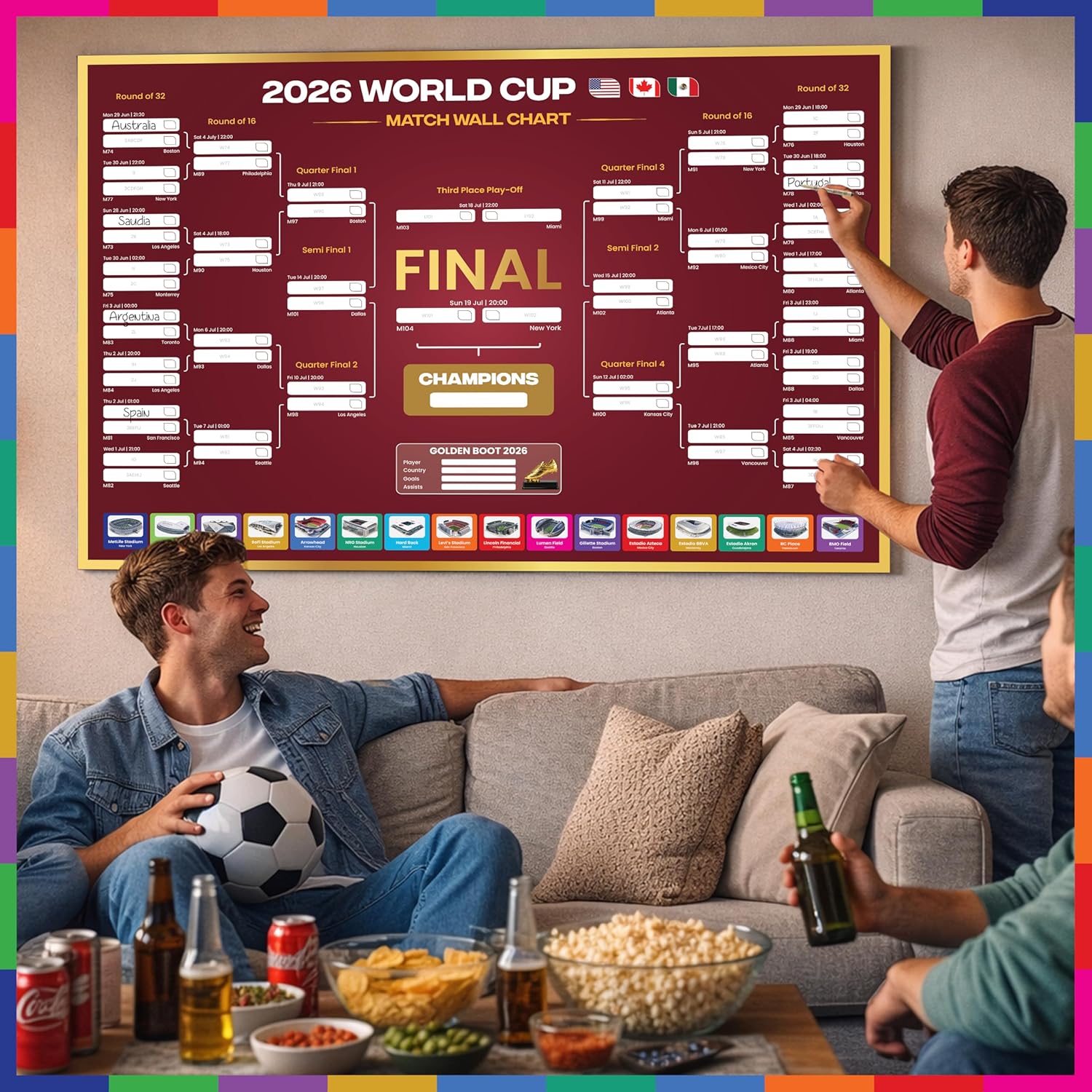 World Cup Wall Chart 2026 | A1 Size 2026 World Cup Football Poster with UK Fixtures, Dates, Kick Off Times, Stadiums & Host Cities | World Cup Sweepstake & Prediction Chart