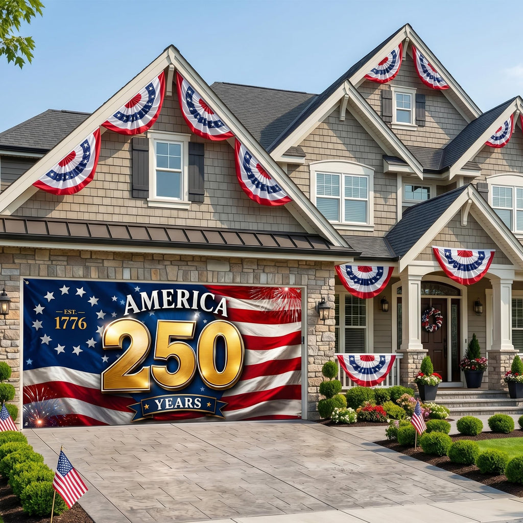USA 250th Anniversary Garage Door Banner 7x16 Ft – America 1776 2026 Patriotic Bald Eagle Outdoor Large Banner 4th of July, Independence Day, America Home Decor