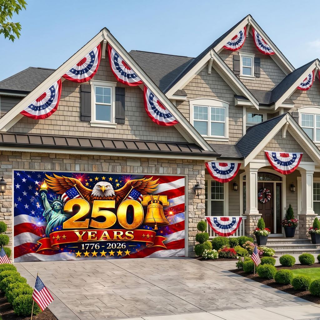 USA 250th Anniversary Garage Door Banner 7x16 Ft – America 1776 2026 Patriotic Bald Eagle Outdoor Large Banner 4th of July, Independence Day, America Home Decor