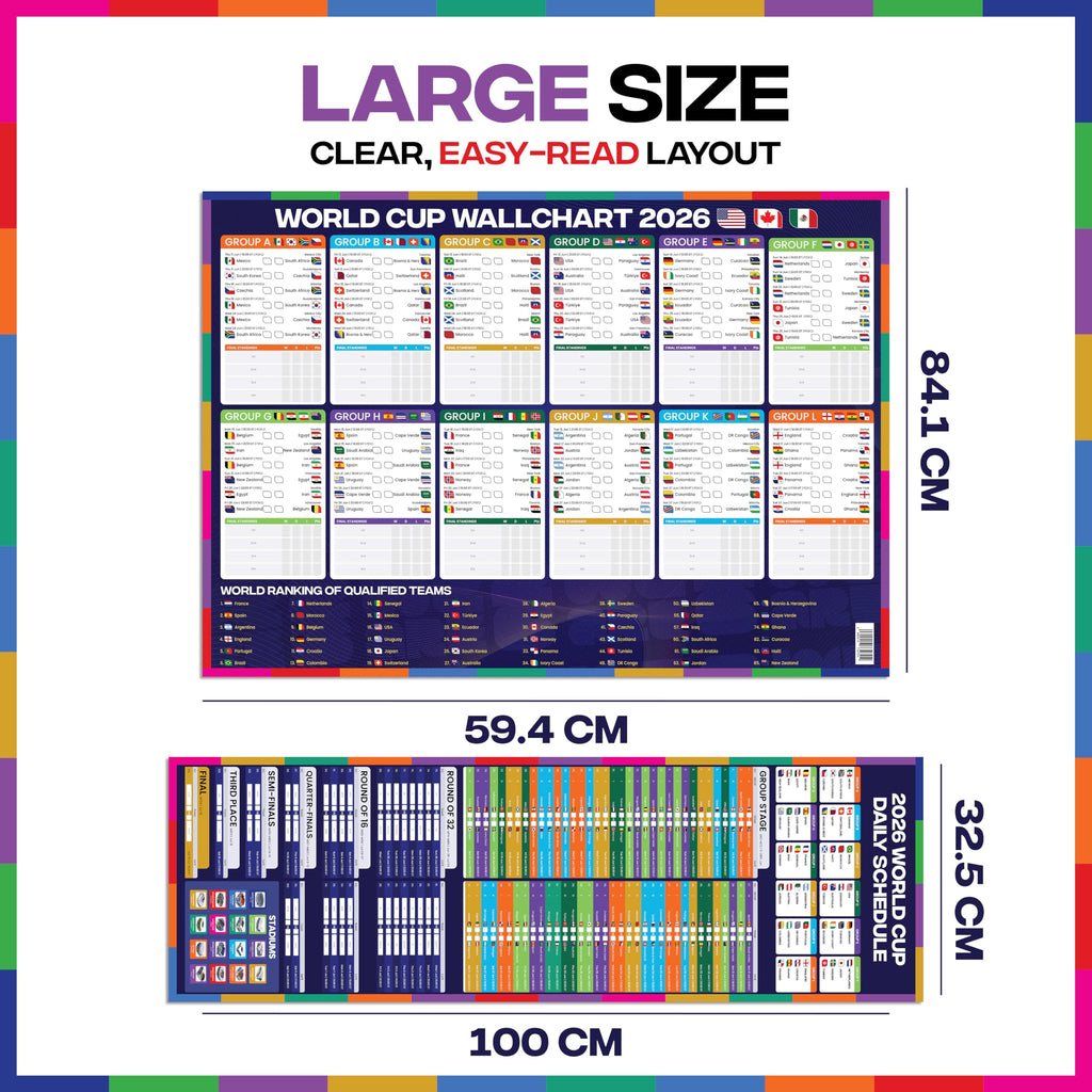 2026 World Cup Wall Chart Ultimate Kit – Large Tournament Bracket Poster + 288 Country Stickers, Action Stickers, Sweepstake Kit, Predictions Cards, Schedule & Accessories – Soccer Fan Party Pack