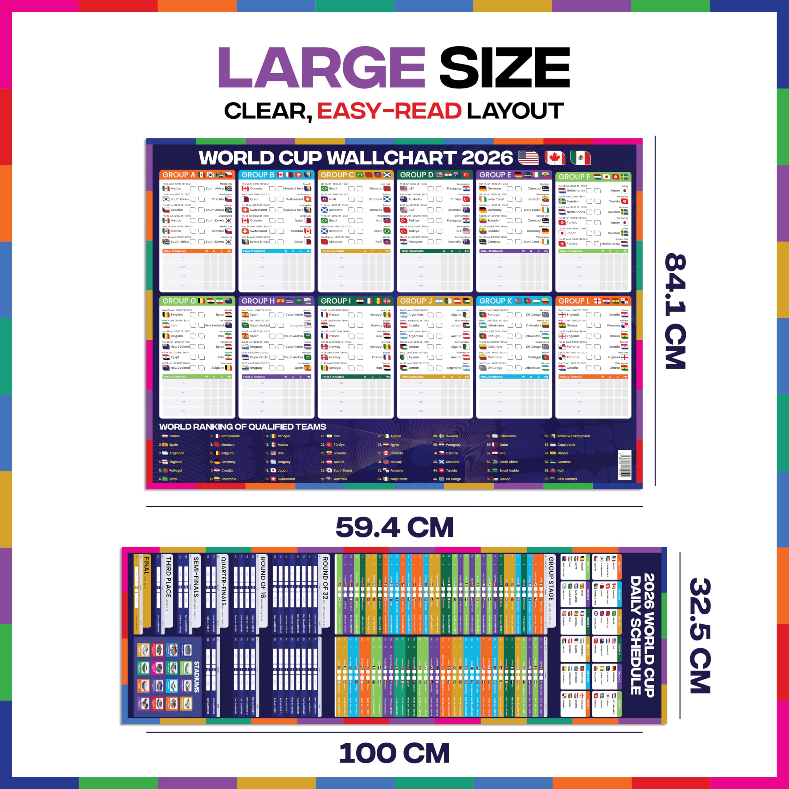 2026 World Cup Wall Chart Ultimate Kit – Large Tournament Bracket Poster + 288 Country Stickers, Action Stickers, Sweepstake Kit, Predictions Cards, Schedule & Accessories – Soccer Fan Party Pack