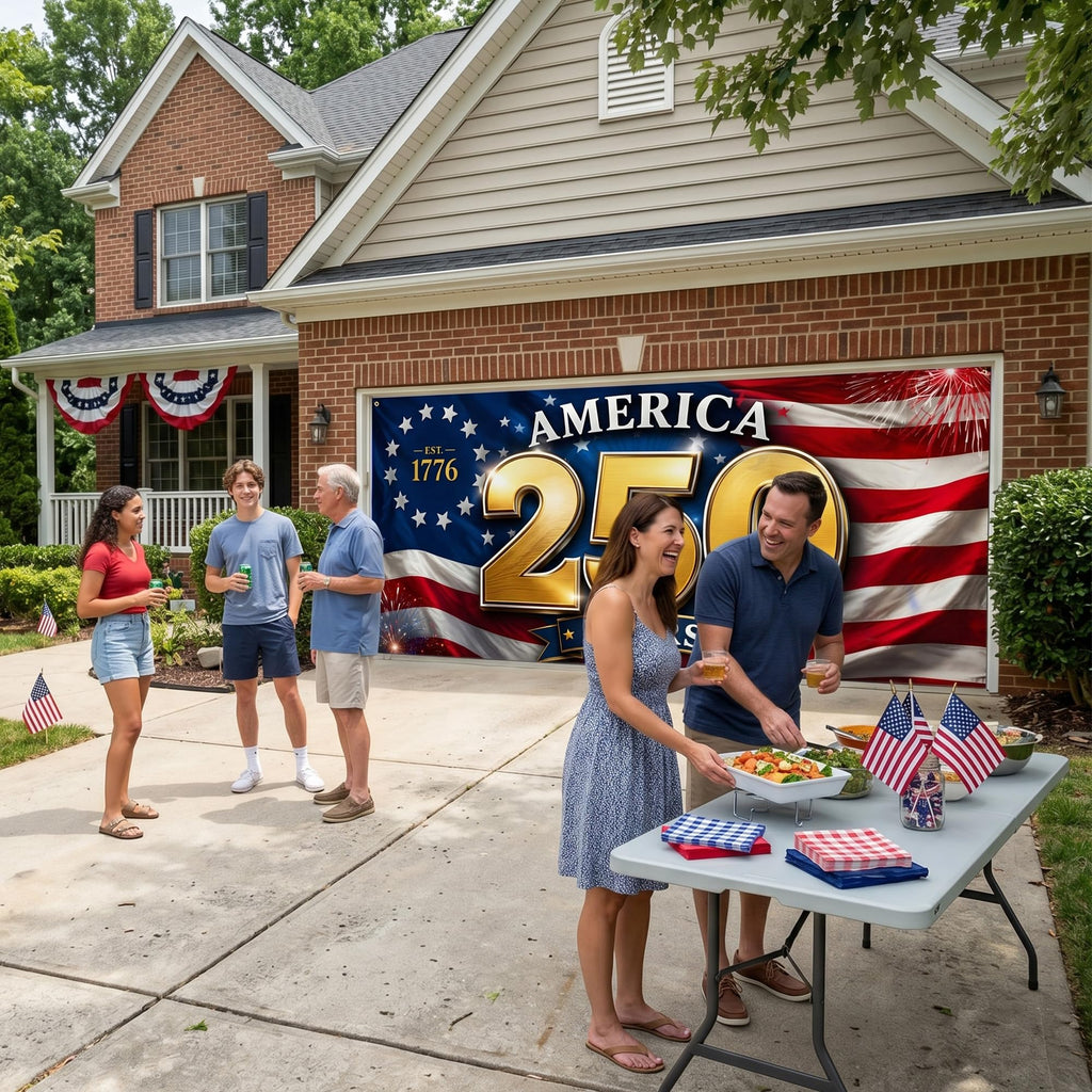 USA 250th Anniversary Garage Door Banner 7x16 Ft – America 1776 2026 Patriotic Bald Eagle Outdoor Large Banner 4th of July, Independence Day, America Home Decor
