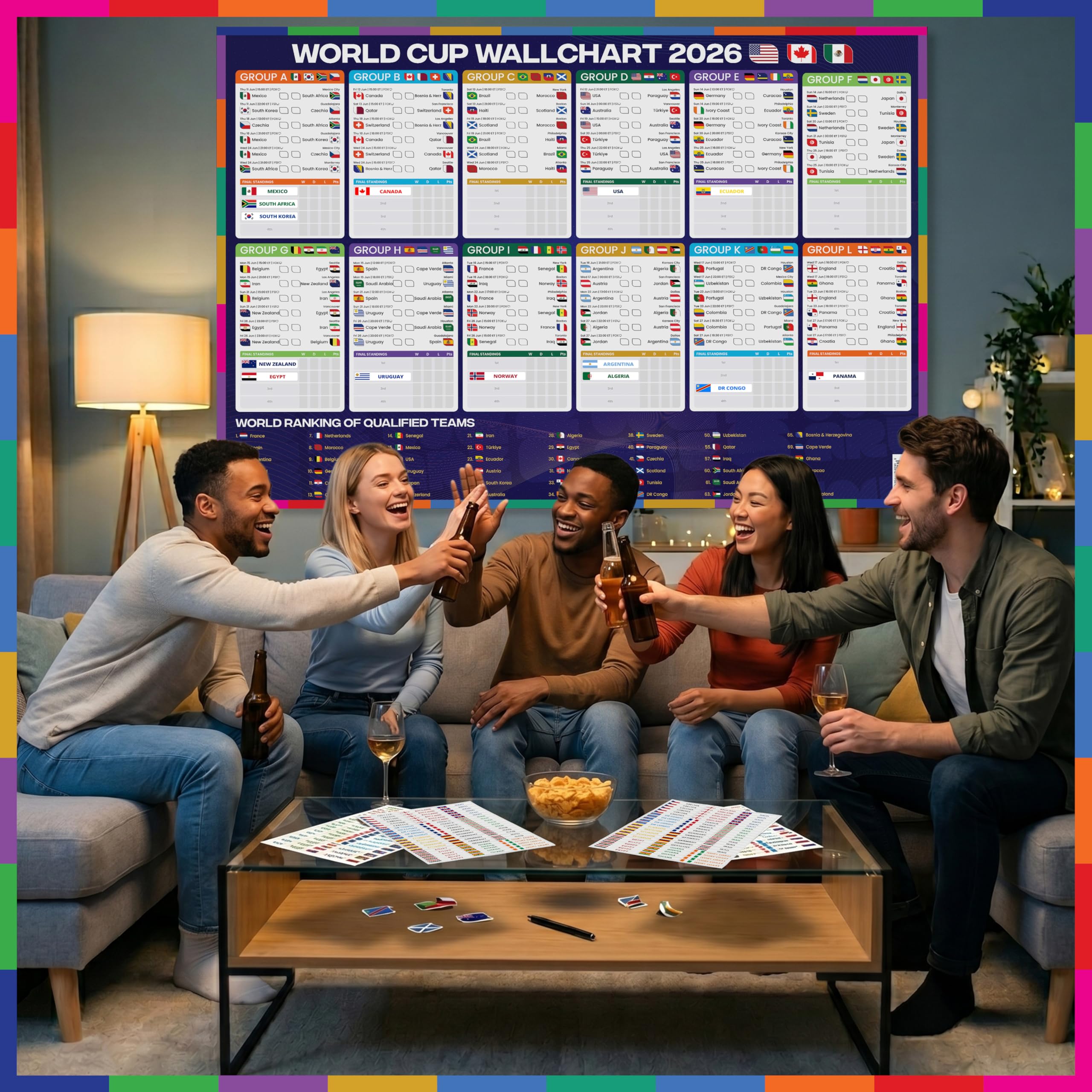 2026 World Cup Wall Chart Ultimate Kit – Large Tournament Bracket Poster + 288 Country Stickers, Action Stickers, Sweepstake Kit, Predictions Cards, Schedule & Accessories – Soccer Fan Party Pack