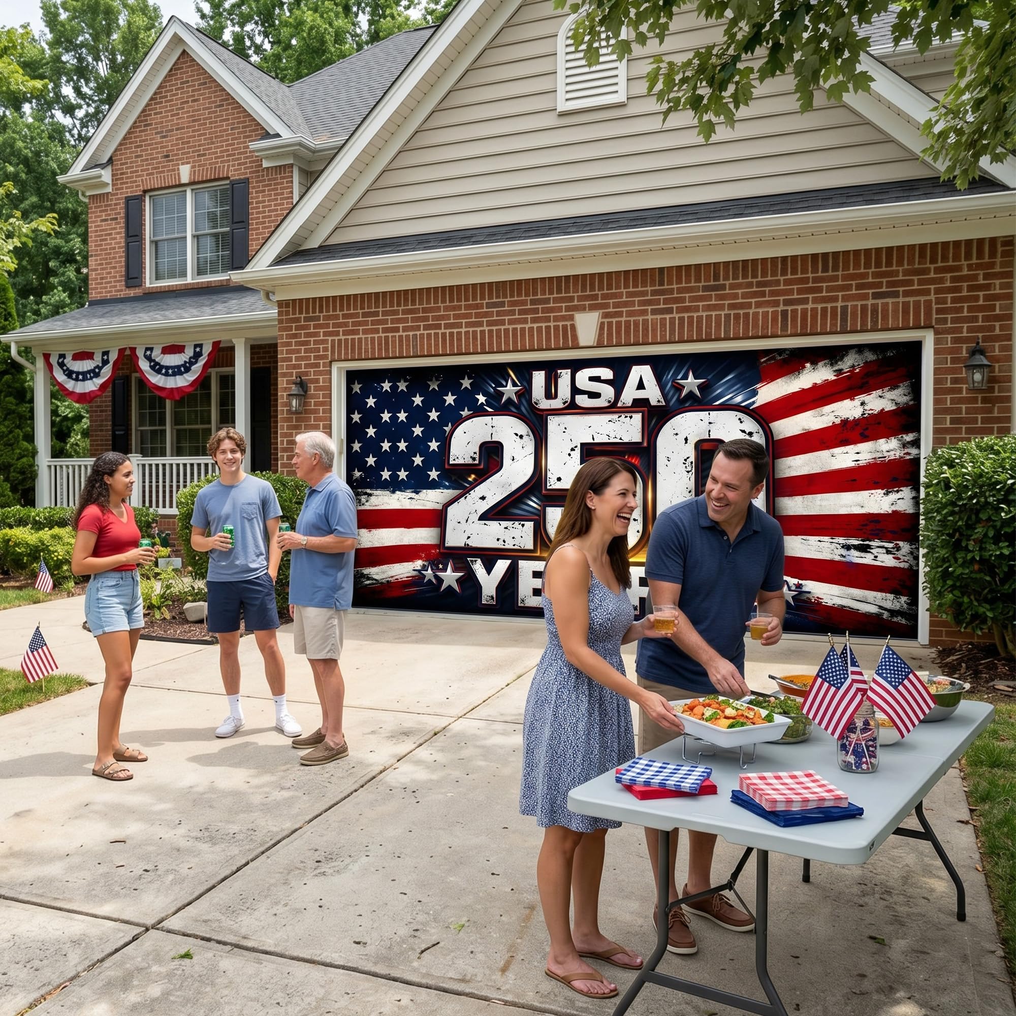 USA 250th Anniversary Garage Door Banner 7x16 Ft – America 1776 2026 Patriotic Bald Eagle Outdoor Large Banner 4th of July, Independence Day, America Home Decor