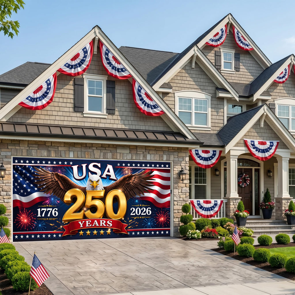 USA 250th Anniversary Garage Door Banner 7x16 Ft – America 1776 2026 Patriotic Bald Eagle Outdoor Large Banner 4th of July, Independence Day, America Home Decor